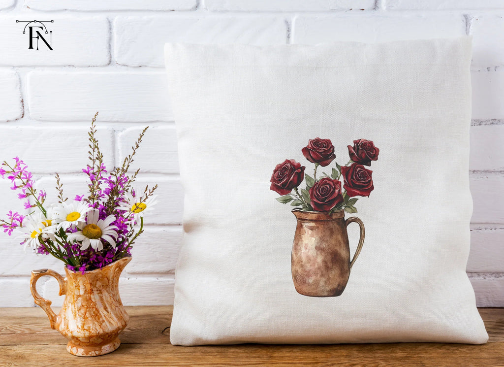 Dark Red Roses in Rustic Pitchers Clipart Bundle