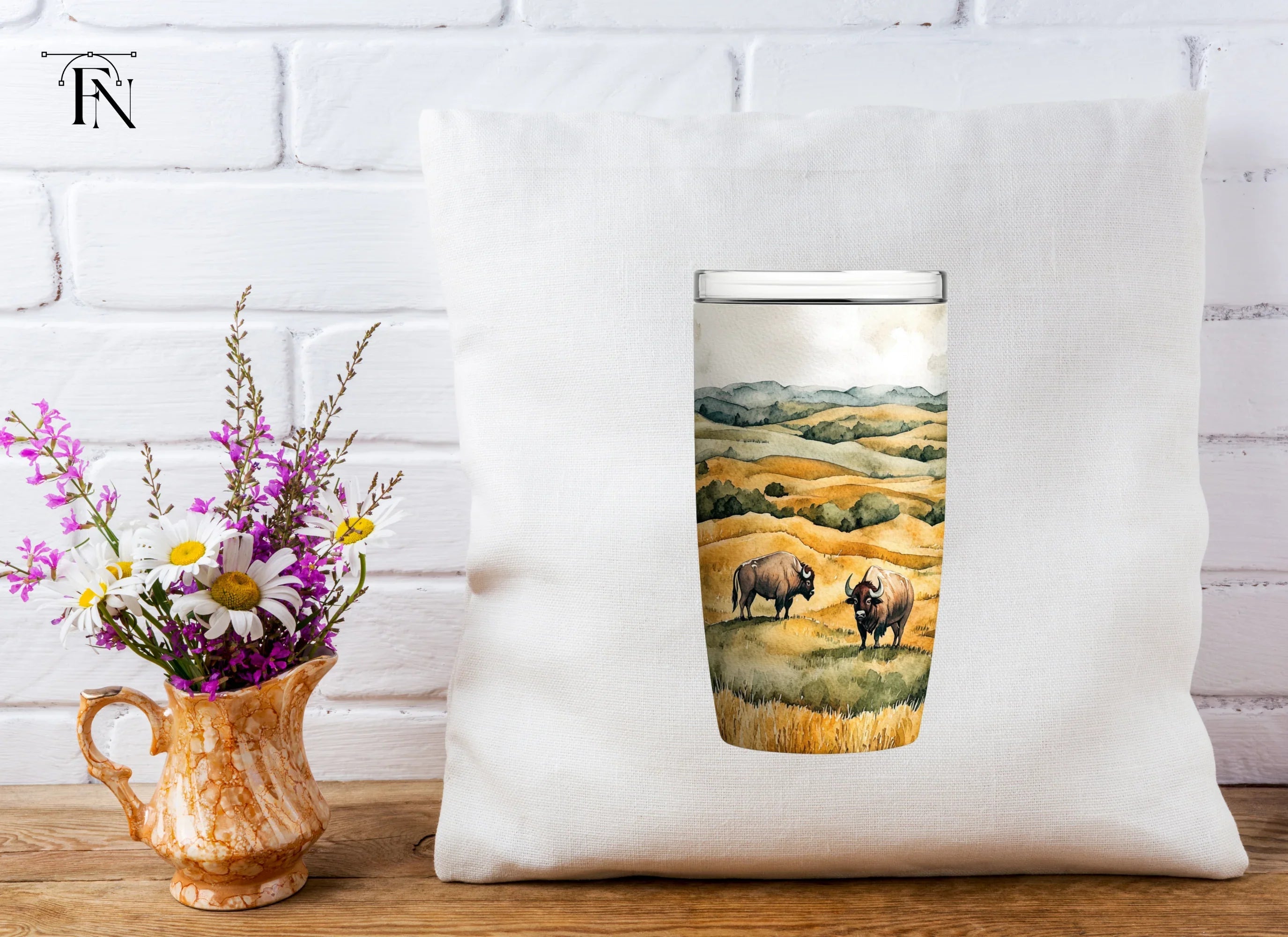 Bison in Prairie Tumbler Clipart Bundle