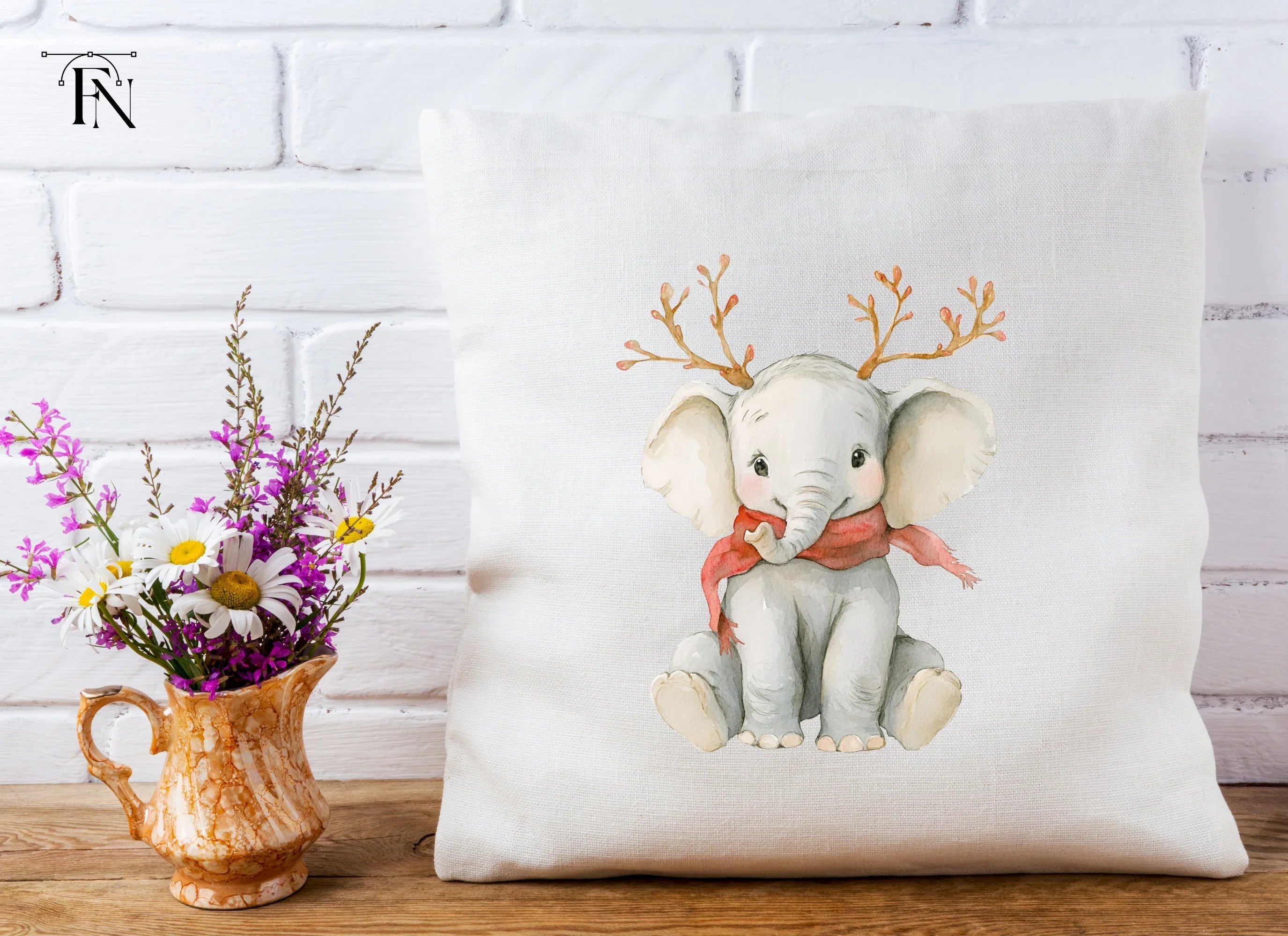 Cute Baby Elephant Christmas Clipart Bundle