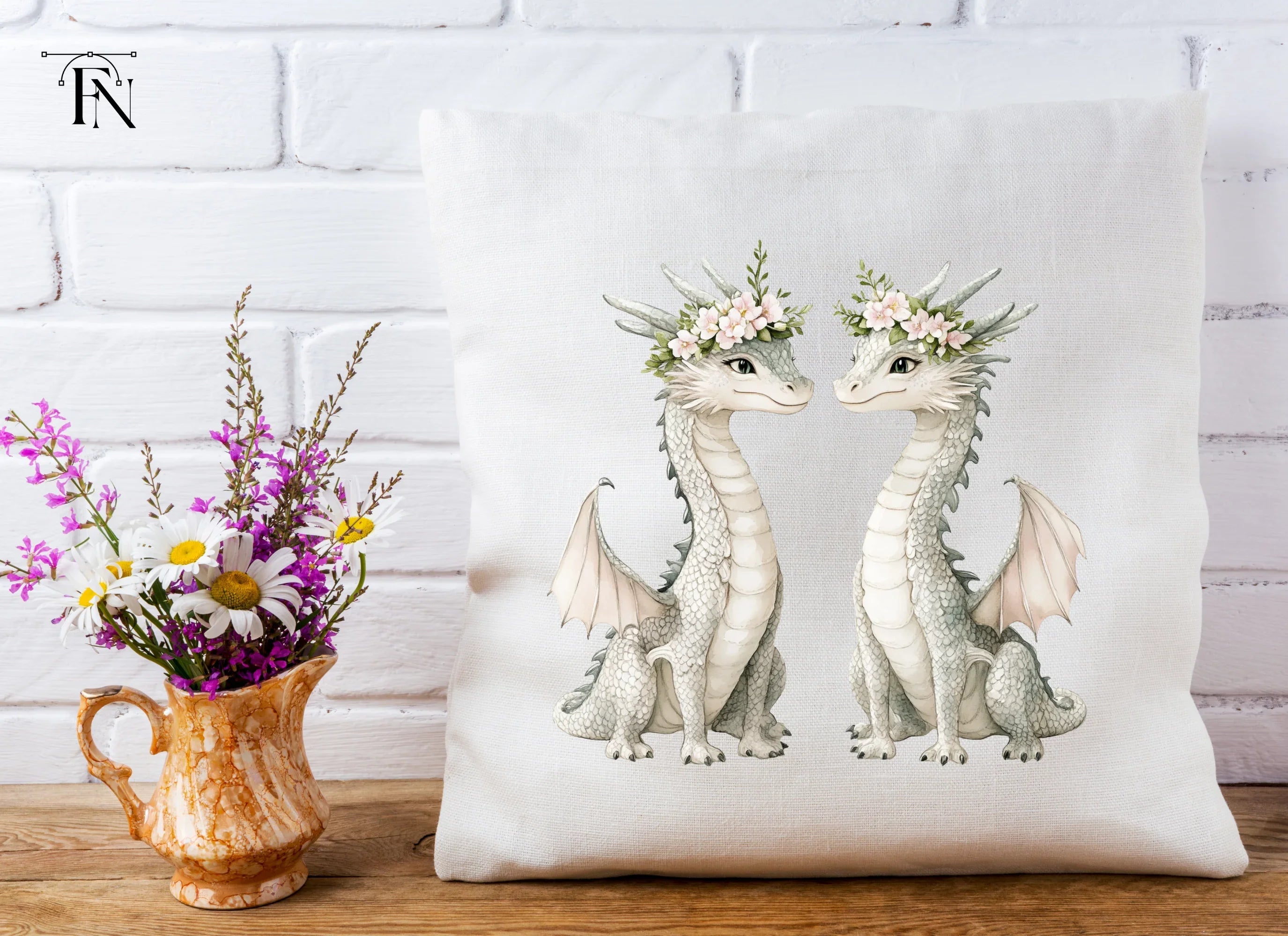 Floral Crown Baby Dragon Clipart Bundle