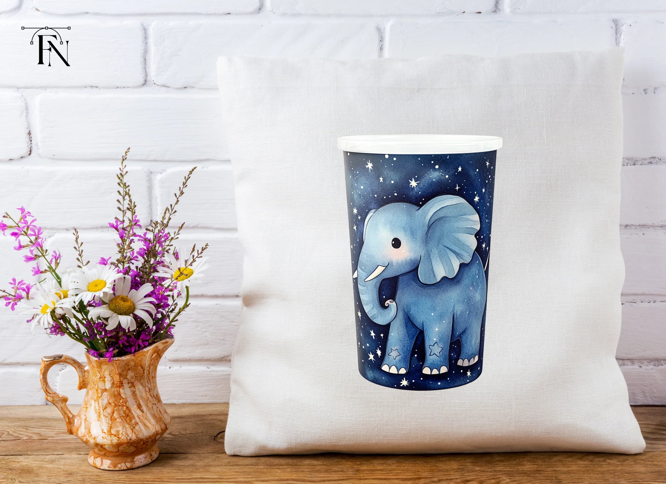 Cute Elephant in Starry Night Clipart Bundle