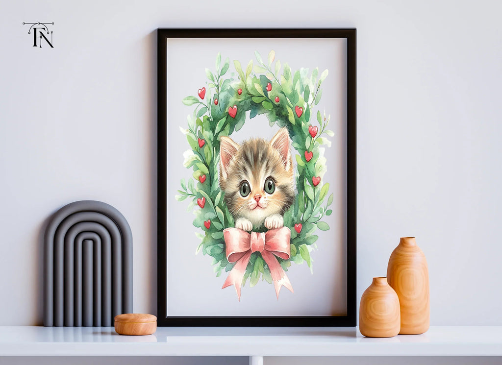 Cute Kitten Christmas Wreath Clipart Bundle
