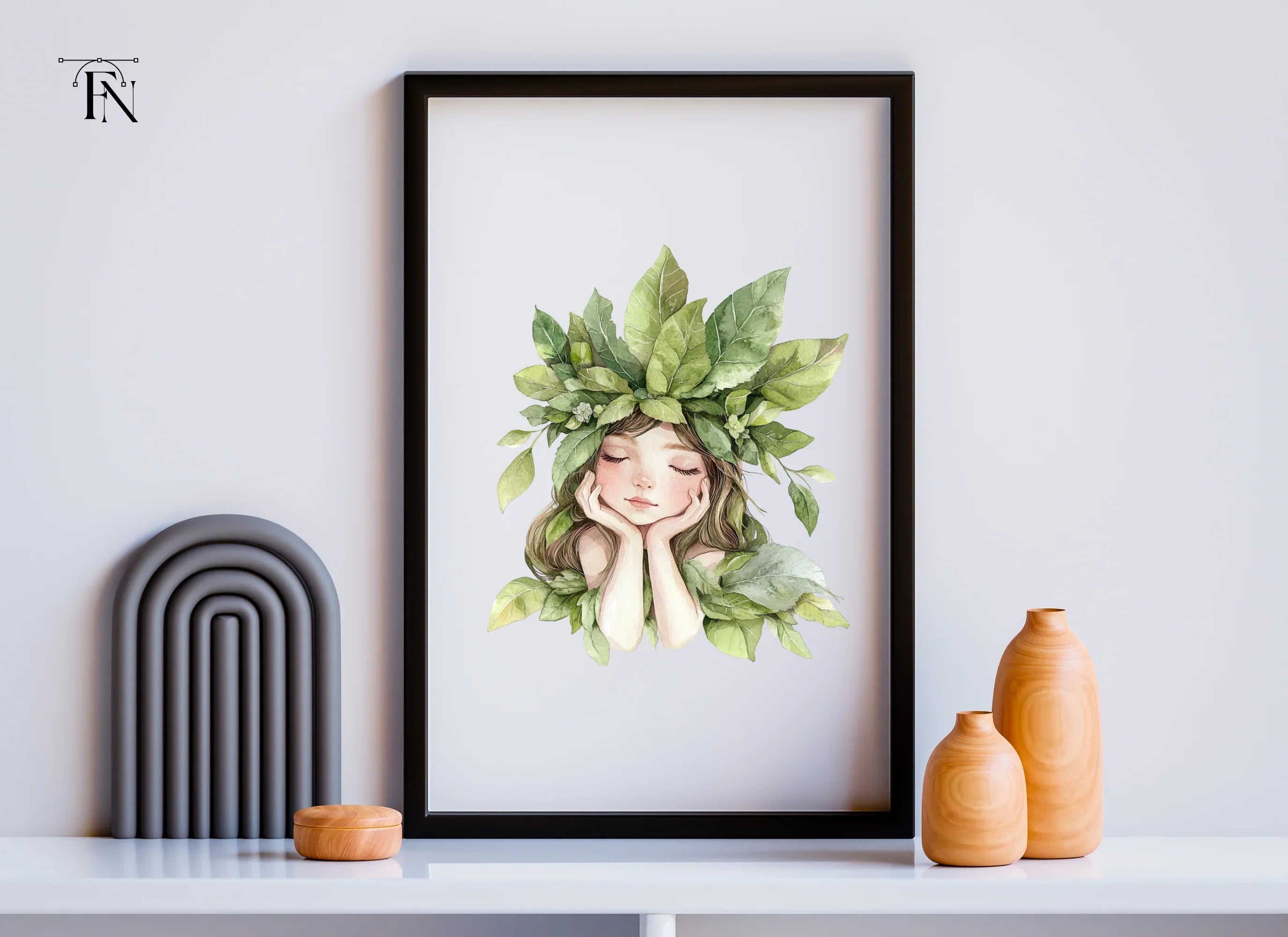 Nature Embrace Green Leaf Girl Clipart Bundle