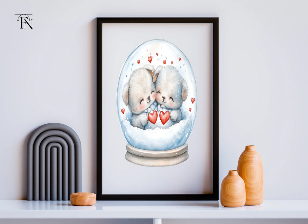 Cute Animal Couple Snow Globes Clipart Bundle