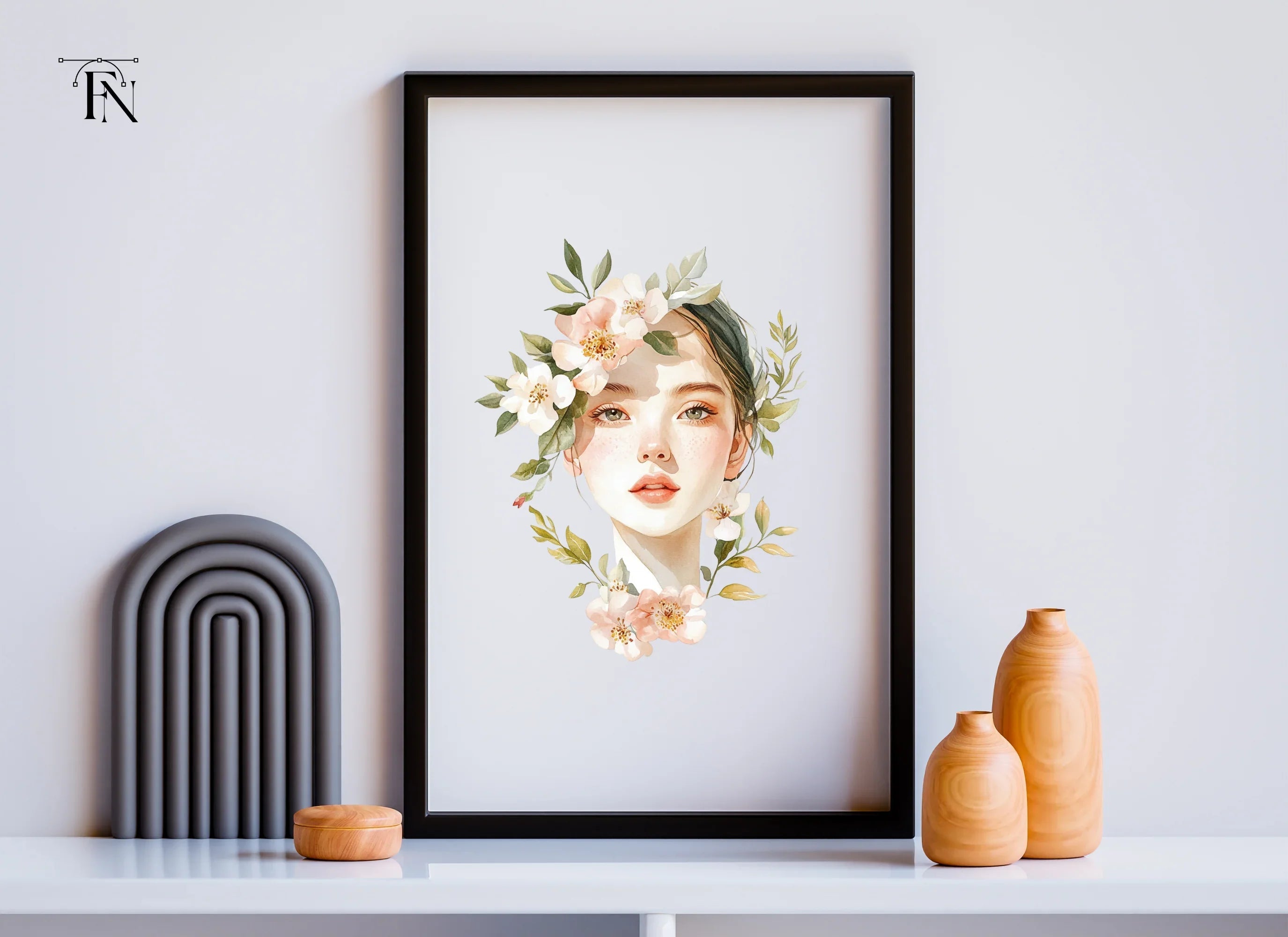 Beautiful Girl with Floral Crown Clipart Bundle