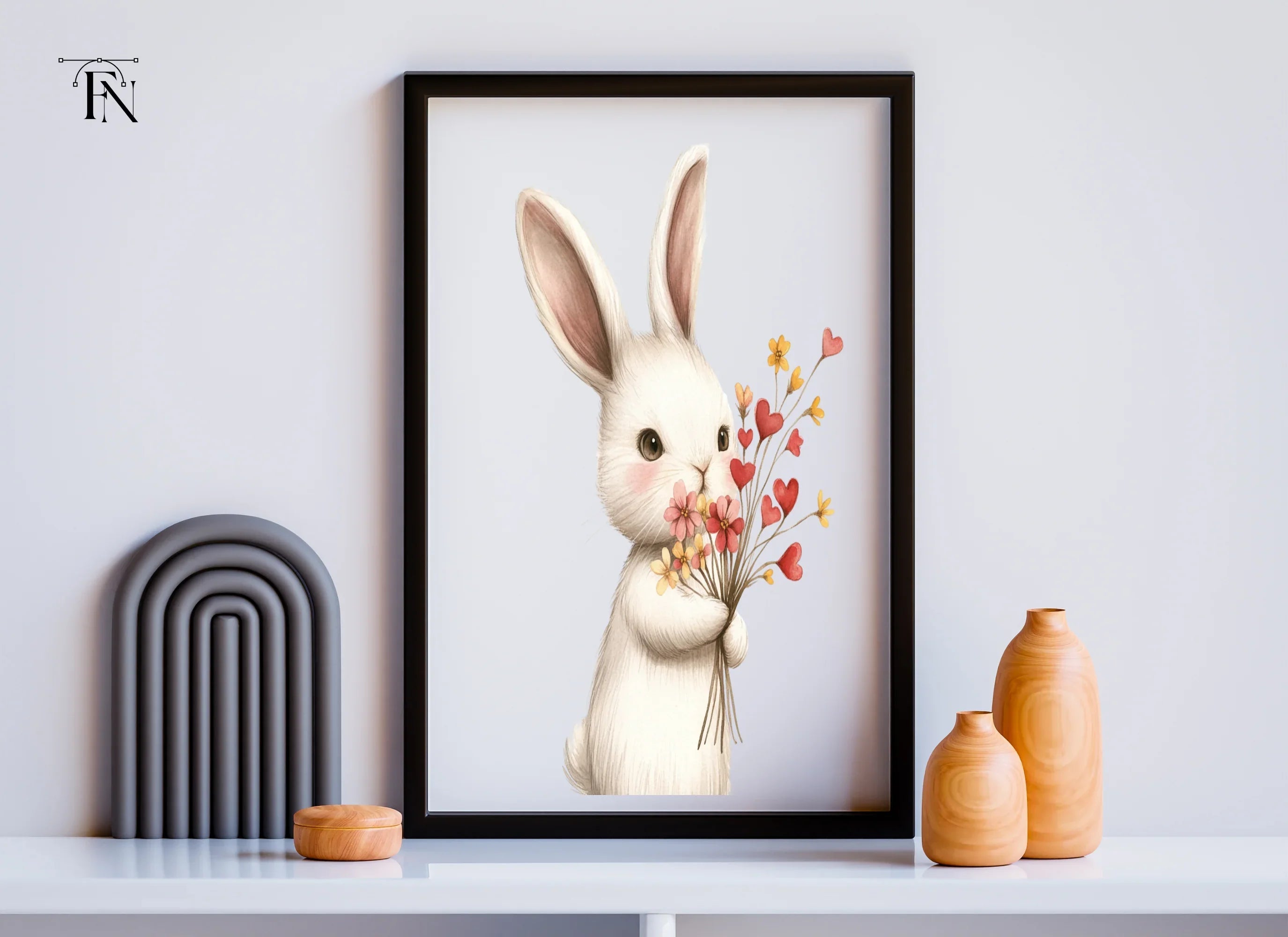 Cute Bunny with Flower Bouquets Clipart Bundle