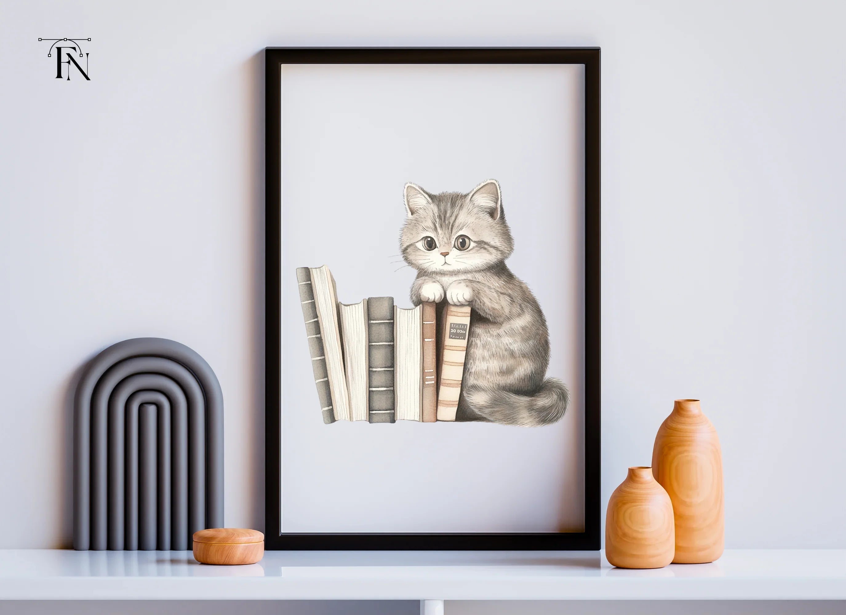 Cute Kitten with Books Clipart Bundle