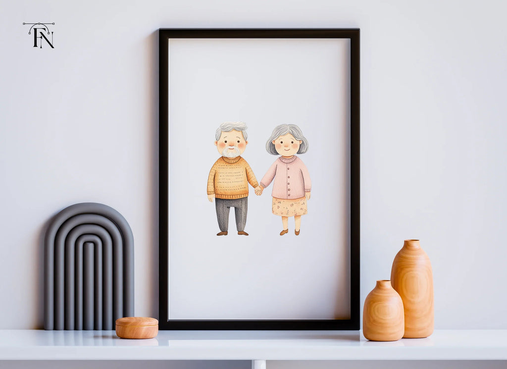 Cute Elderly Couple Holding Hands Clipart Bundle