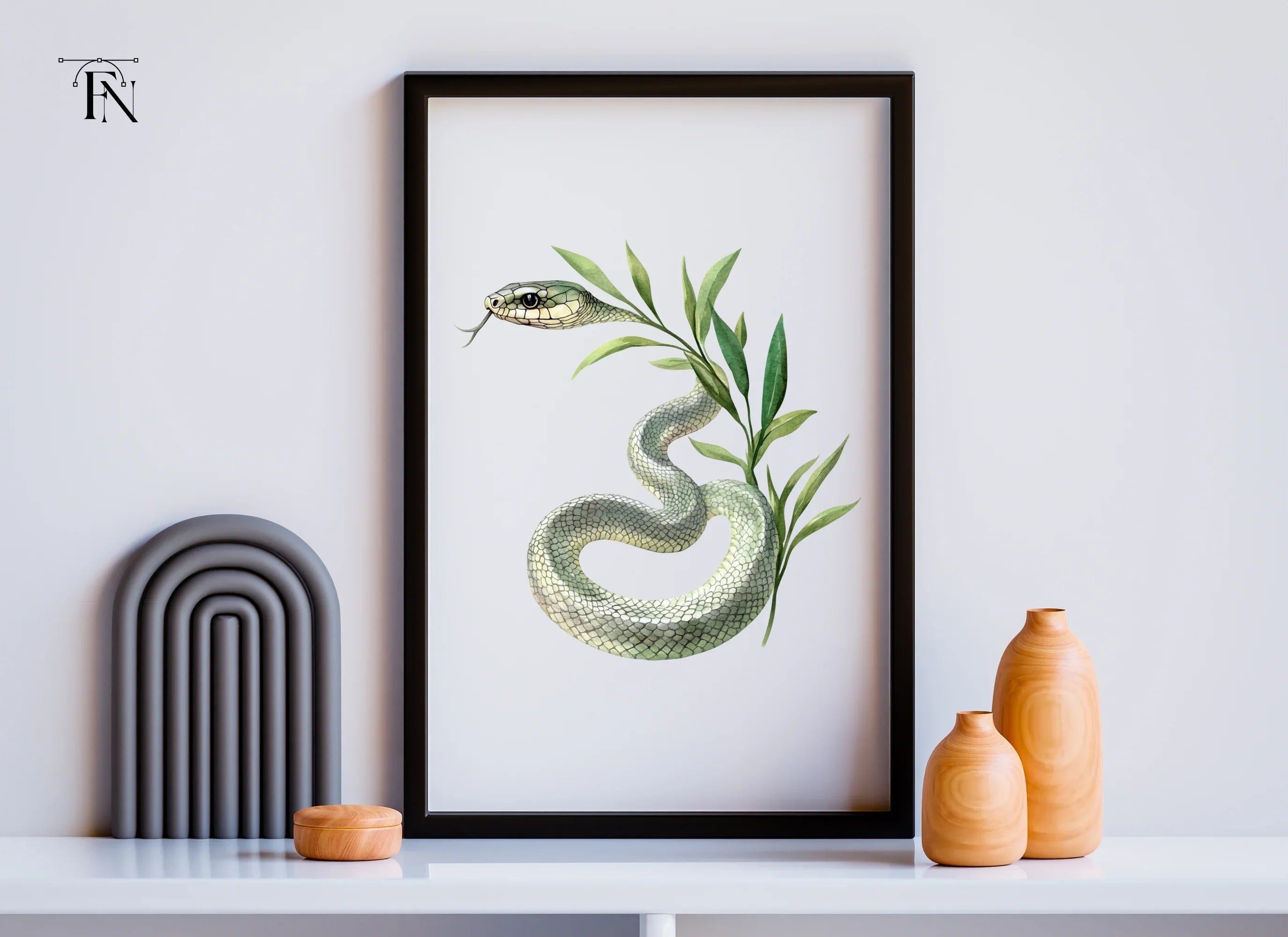 Green Snake with Olive Branch Clipart Bundle