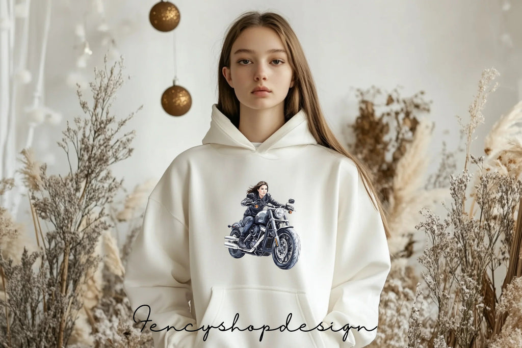 Cool Woman Riding Motorcycle Clipart Bundle