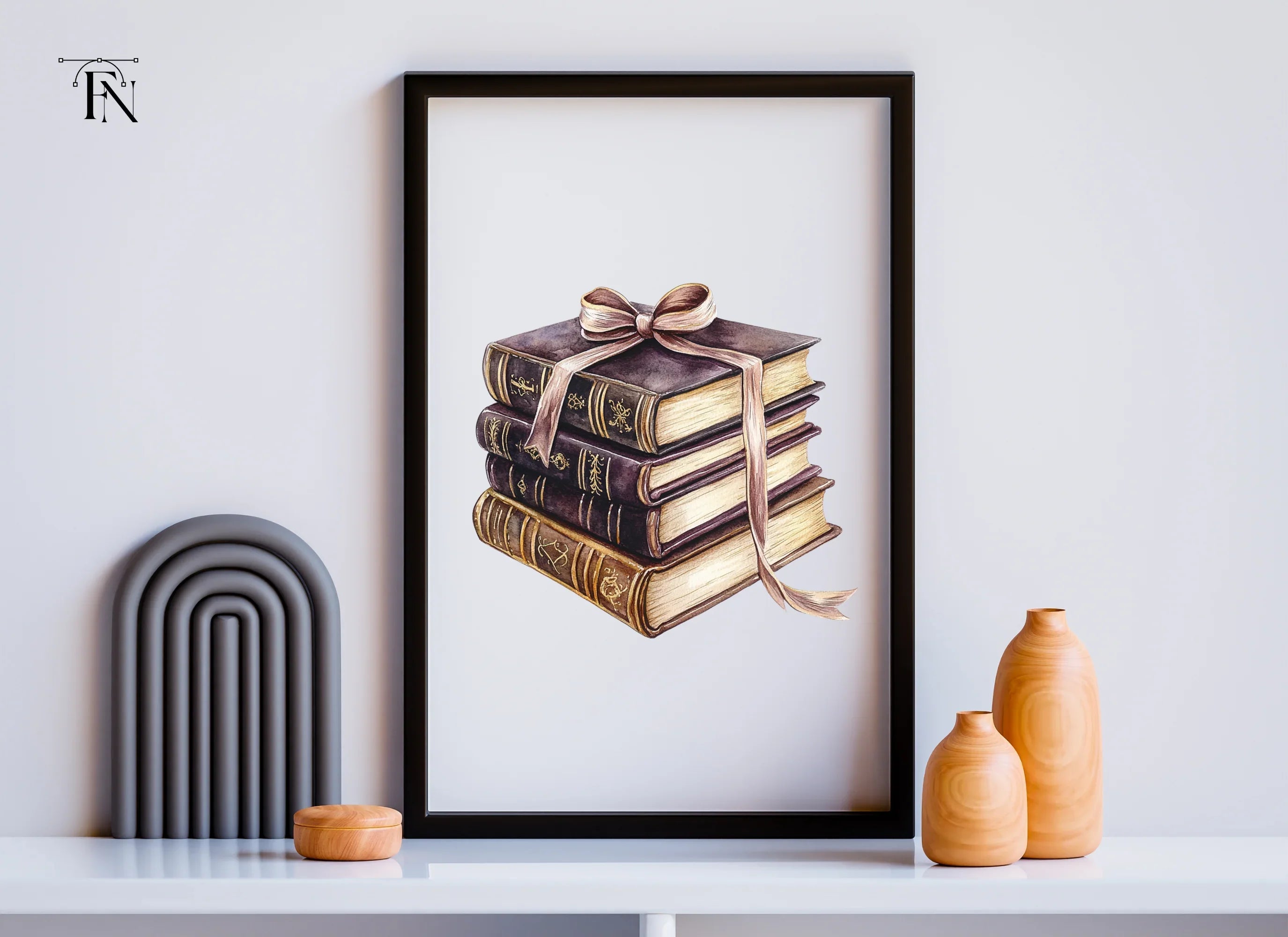 Vintage Stacked Books with Ribbon Clipart Bundle