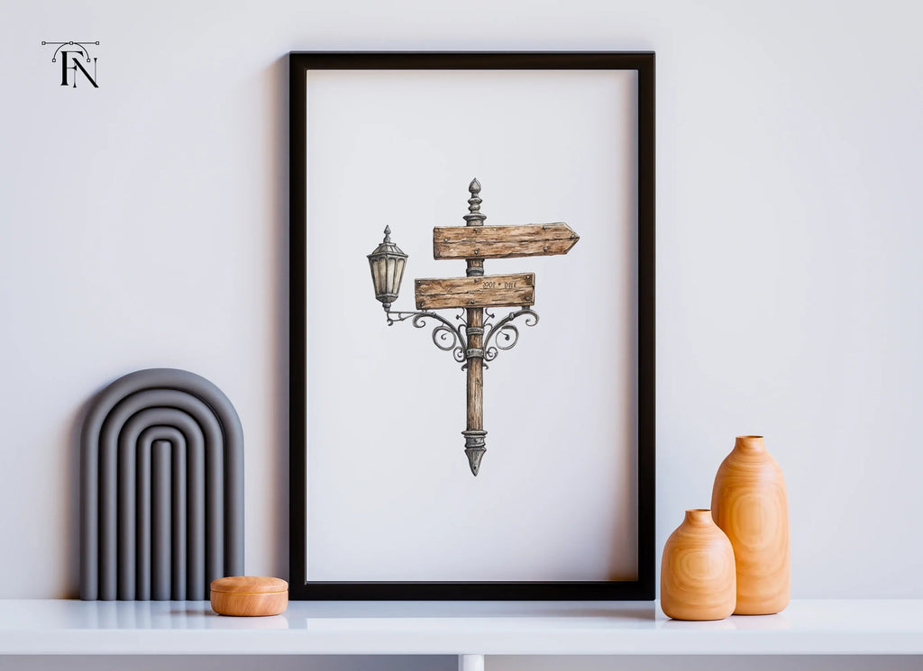 Vintage Wooden Signpost with Lantern Clipart Bundle