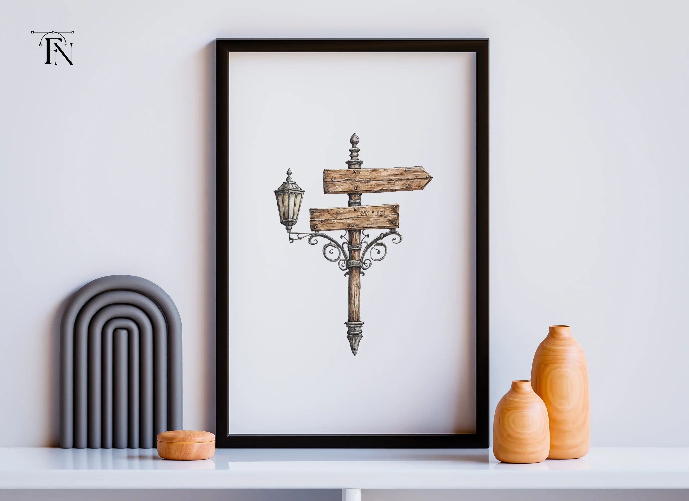 Vintage Wooden Signpost with Lantern Clipart Bundle