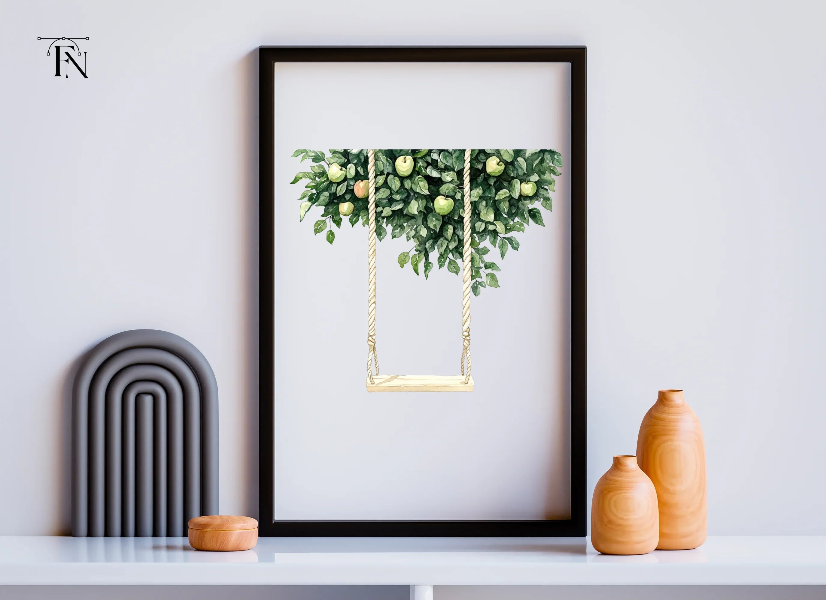 Green Apple Tree Swing Clipart Bundle