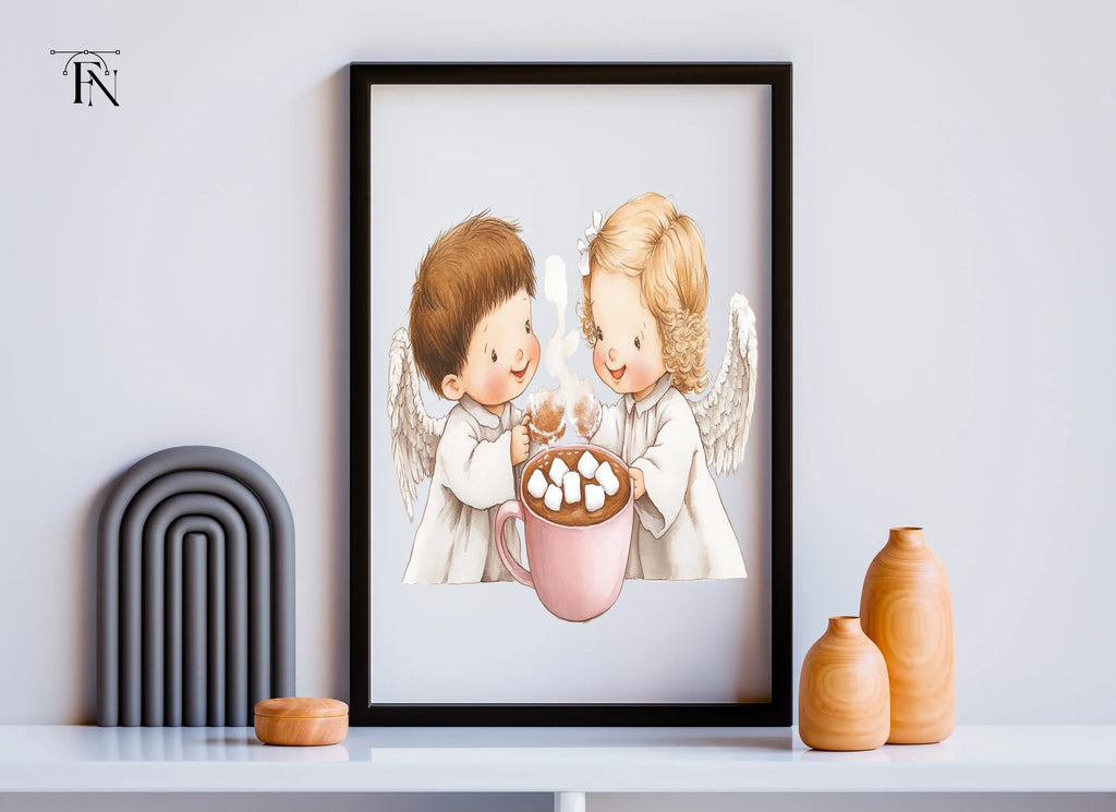 Cute Angels with Hot Cocoa Clipart Bundle