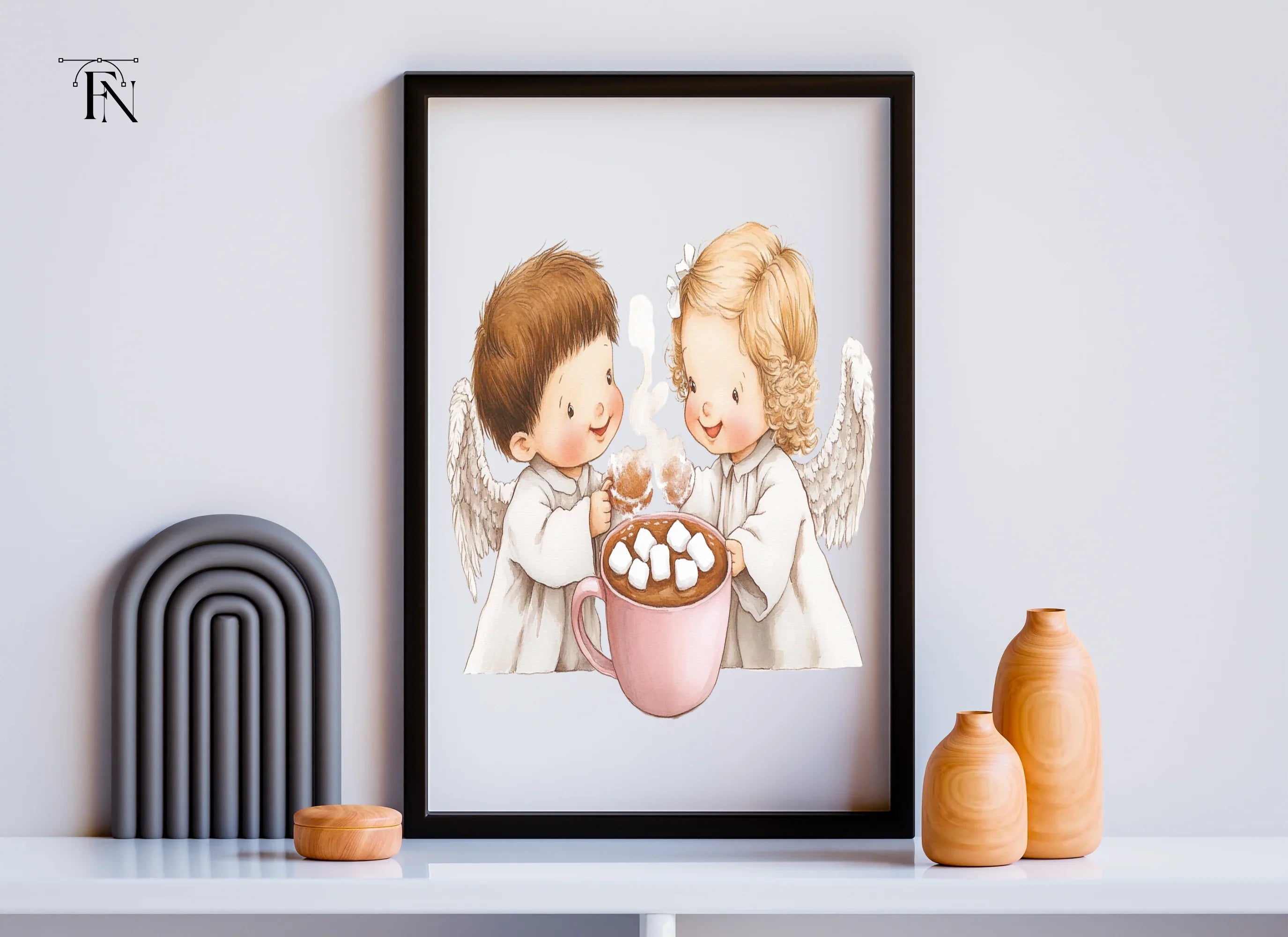 Cute Angels with Hot Cocoa Clipart Bundle