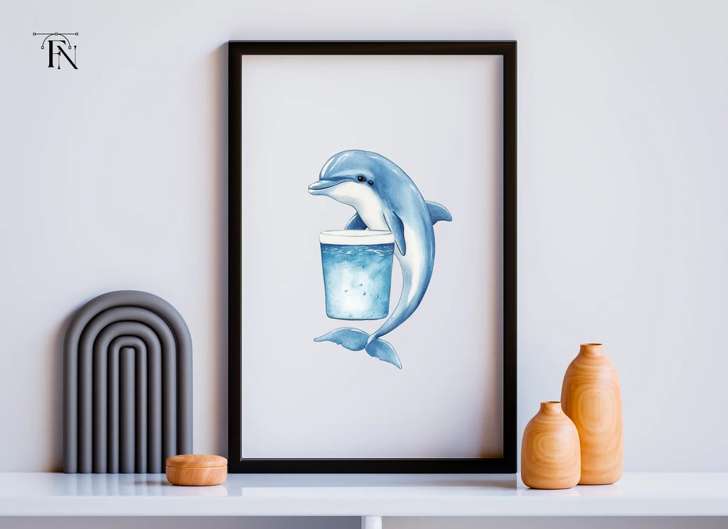 Cute Dolphin Holding Drink Clipart Bundle