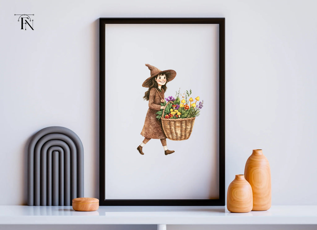 Cute Witches with Flower Baskets Clipart Bundle