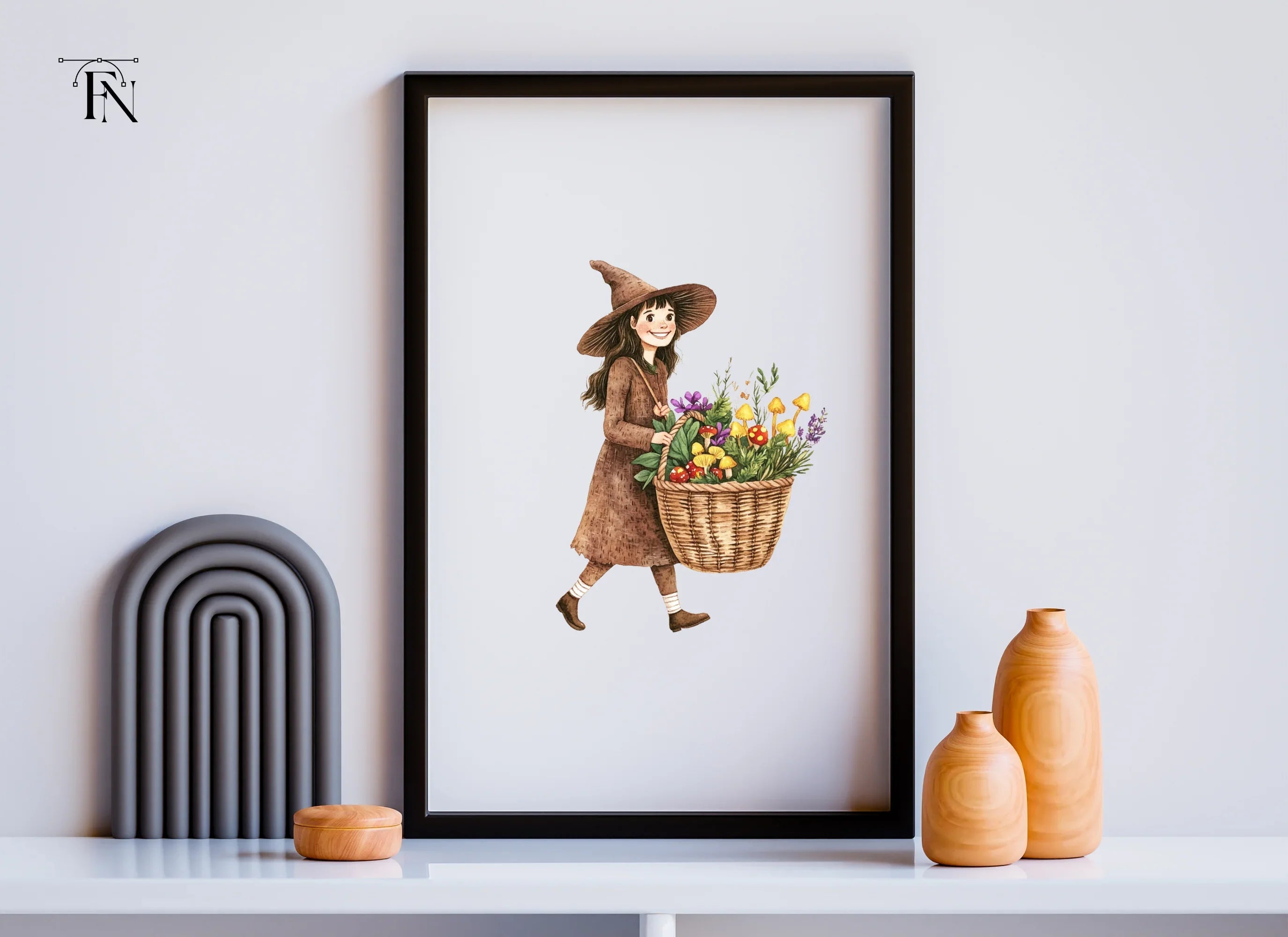 Cute Witches with Flower Baskets Clipart Bundle