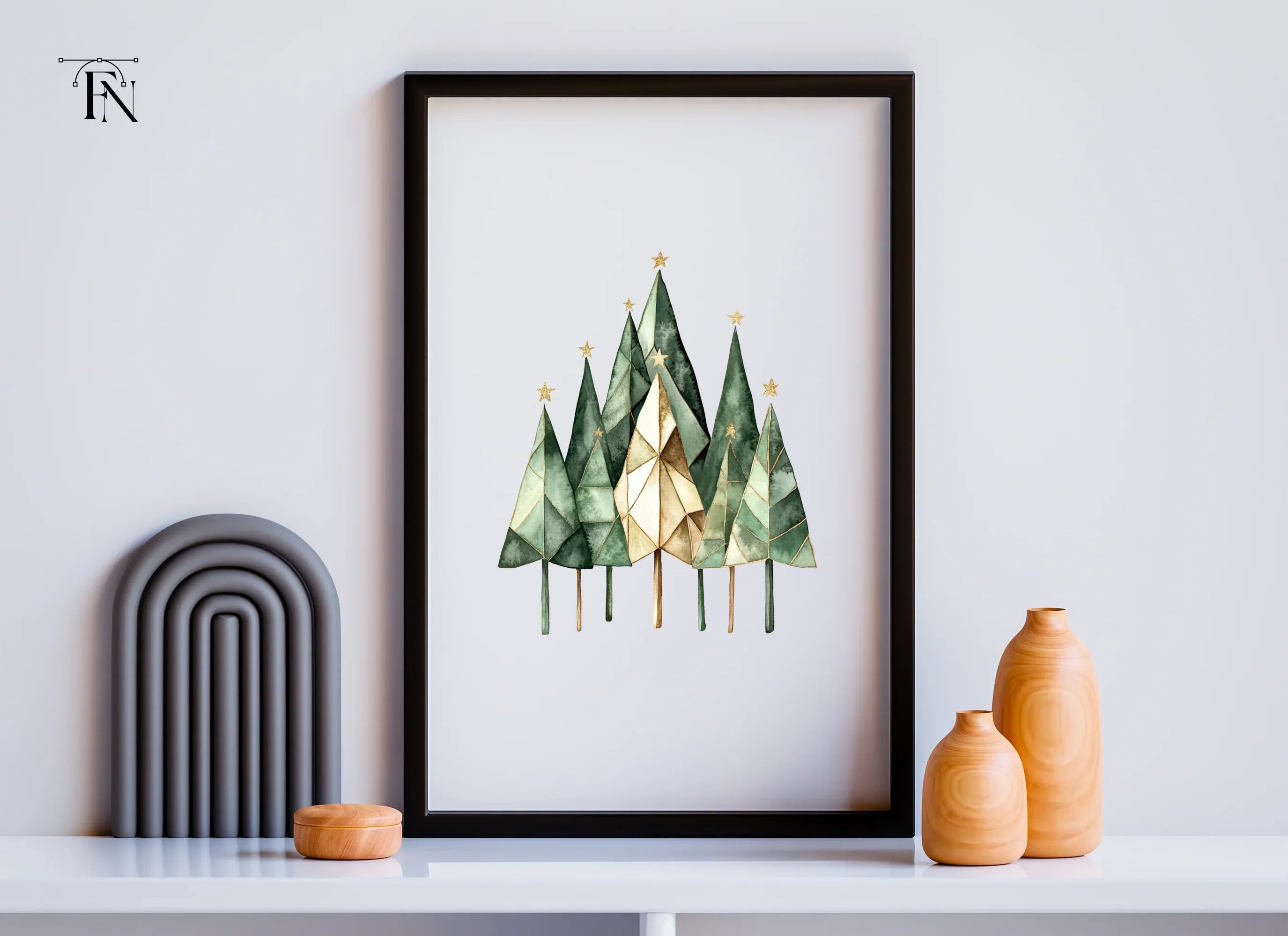 Geometric Christmas Trees Clipart Bundle