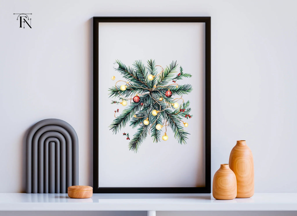 Christmas Pine Branch with Lights Clipart Bundle
