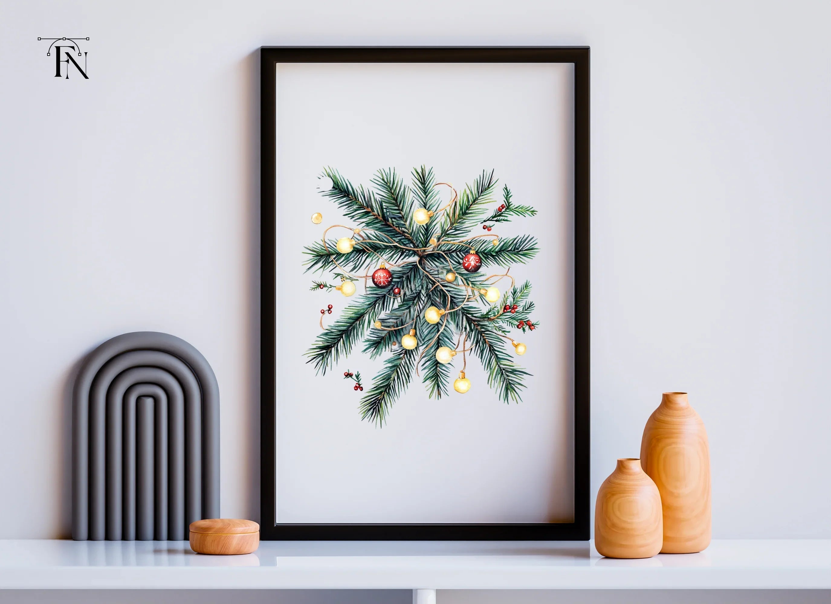 Christmas Pine Branch with Lights Clipart Bundle