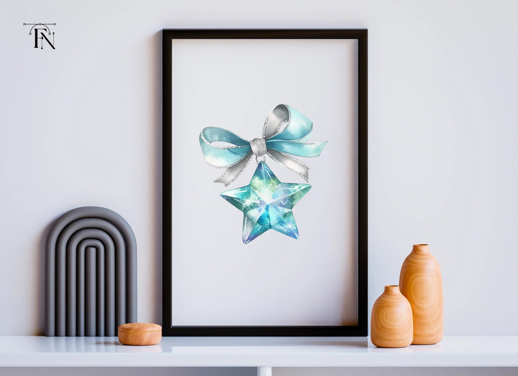 Blue Crystal Star Ribbons Clipart Bundle