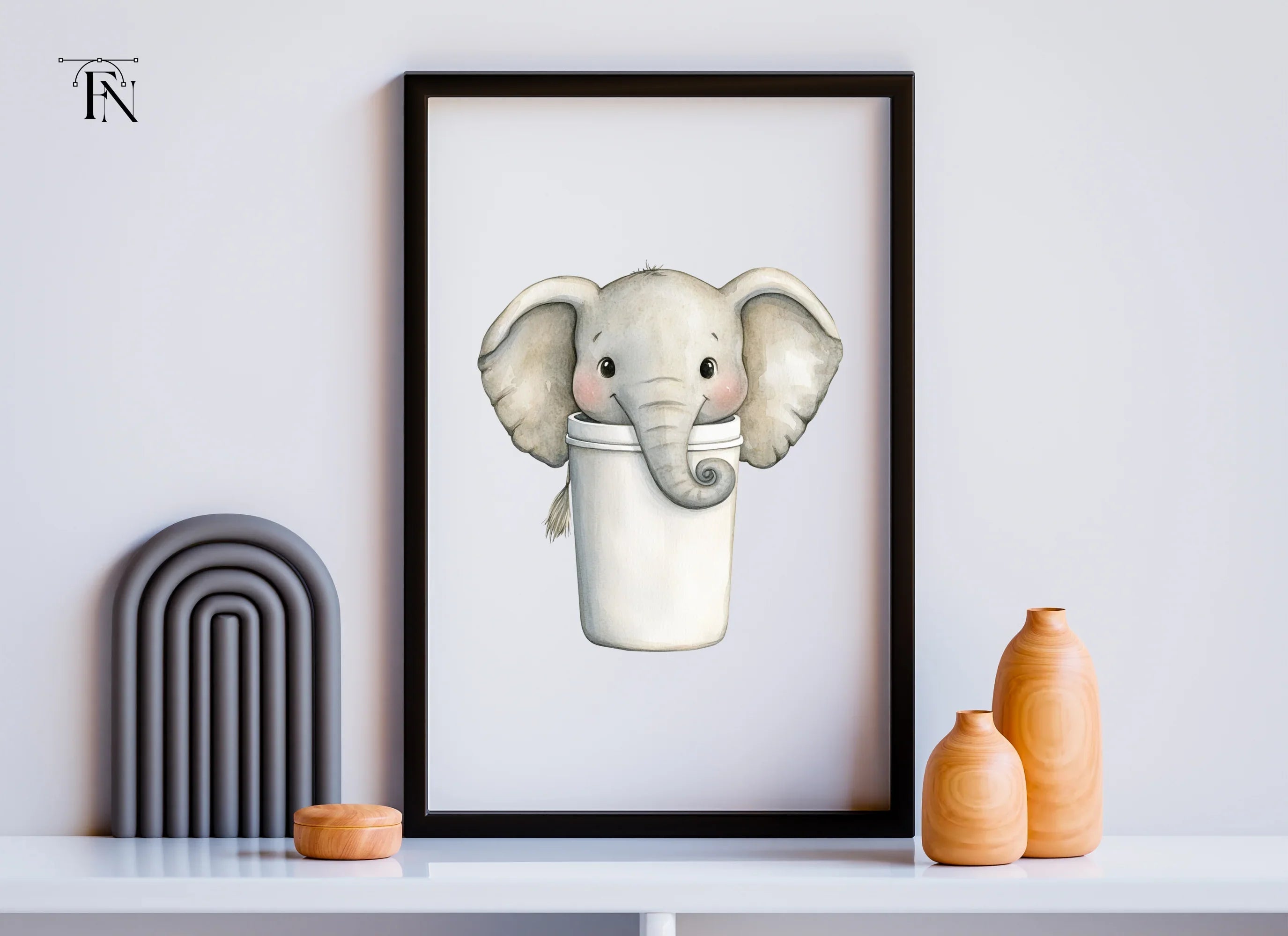 Cute Baby Elephant in Coffee Cup Clipart Bundle