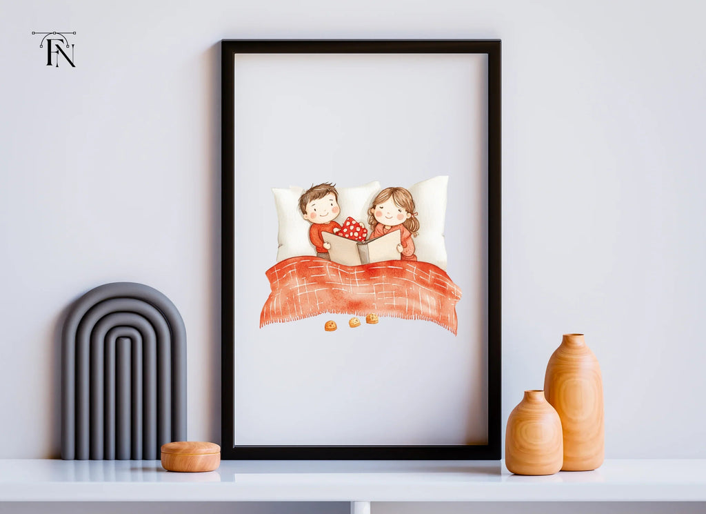 Cozy Couple Reading in Bed Clipart Bundle