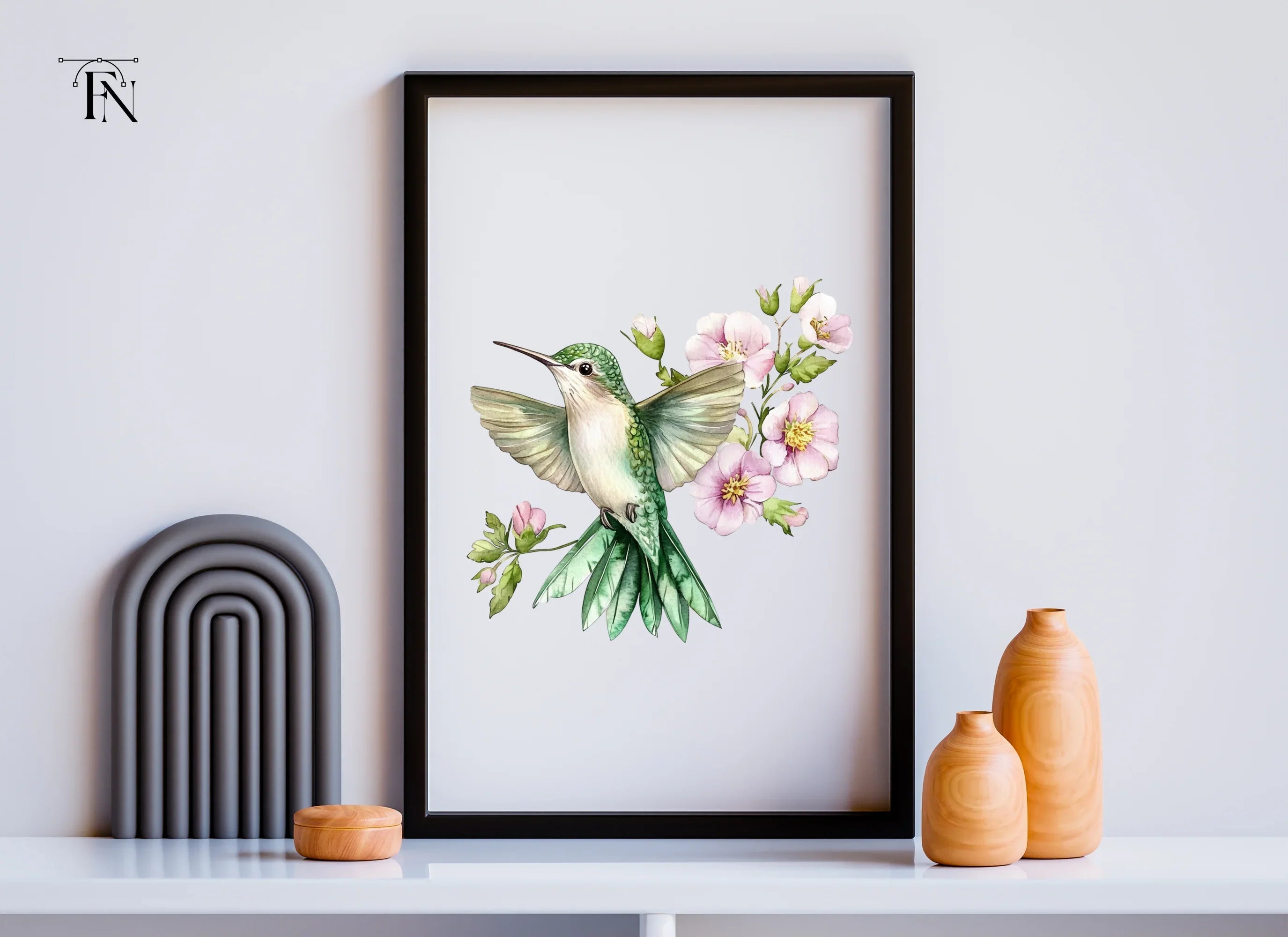 Hummingbird and Pink Flowers Clipart Bundle