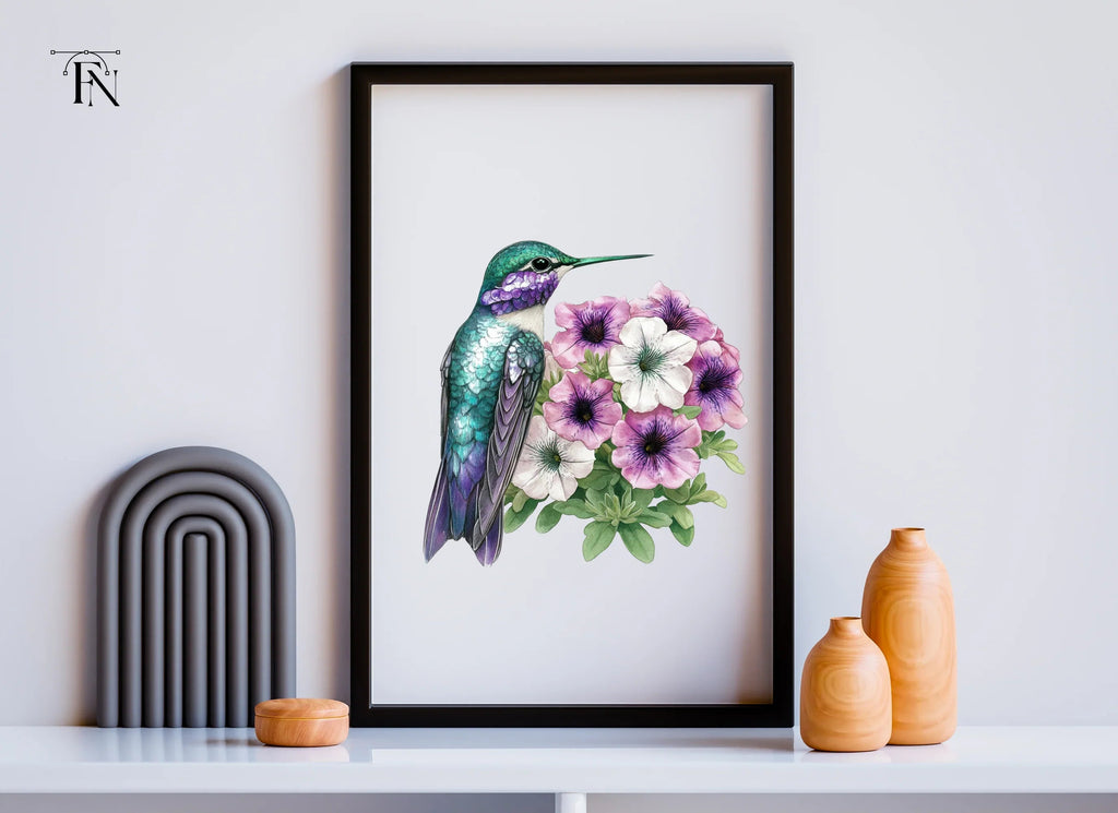 Hummingbirds with Petunia Flowers Clipart Bundle