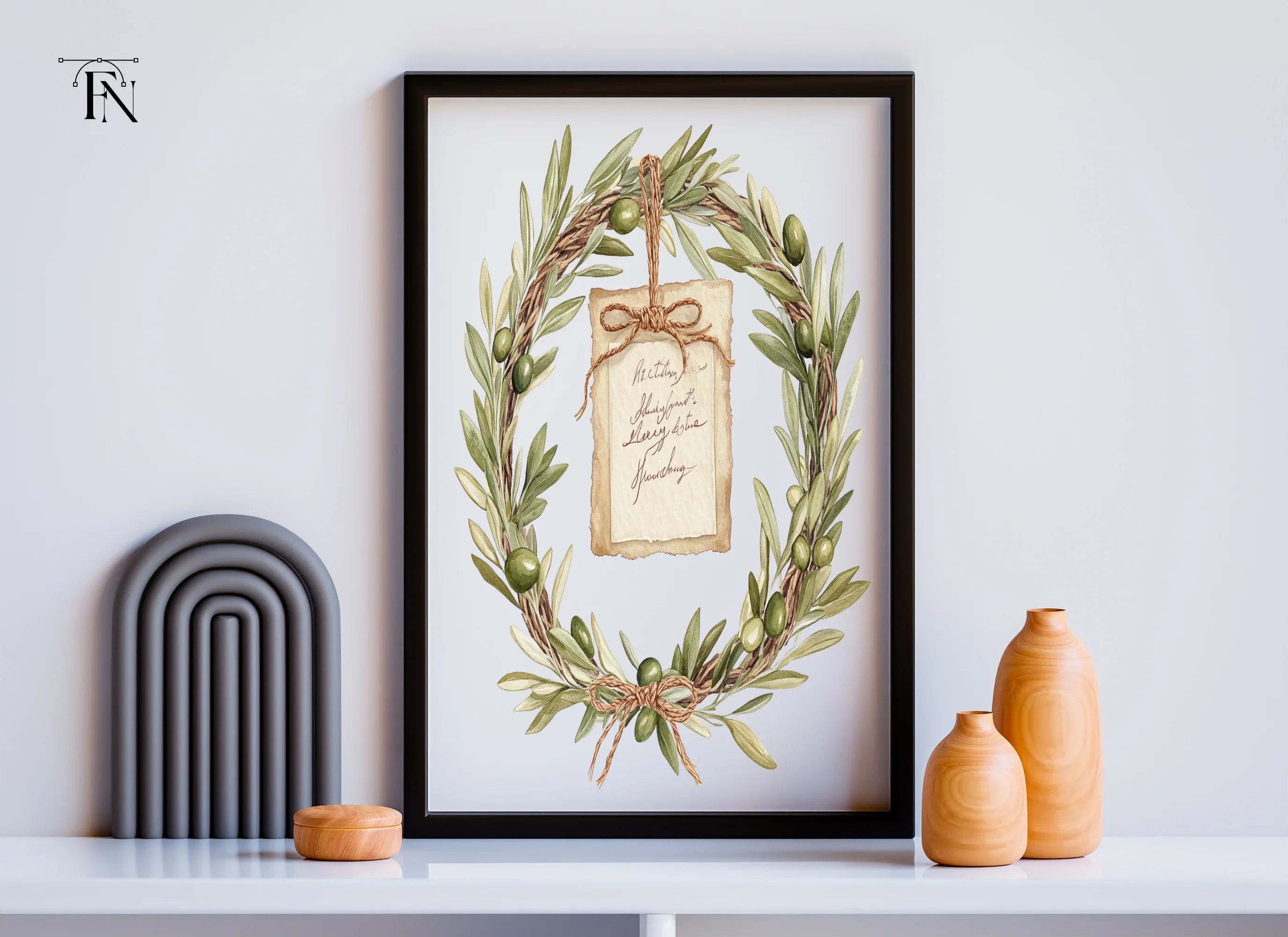 Olive Branch Wreath Clipart Bundle with Tag