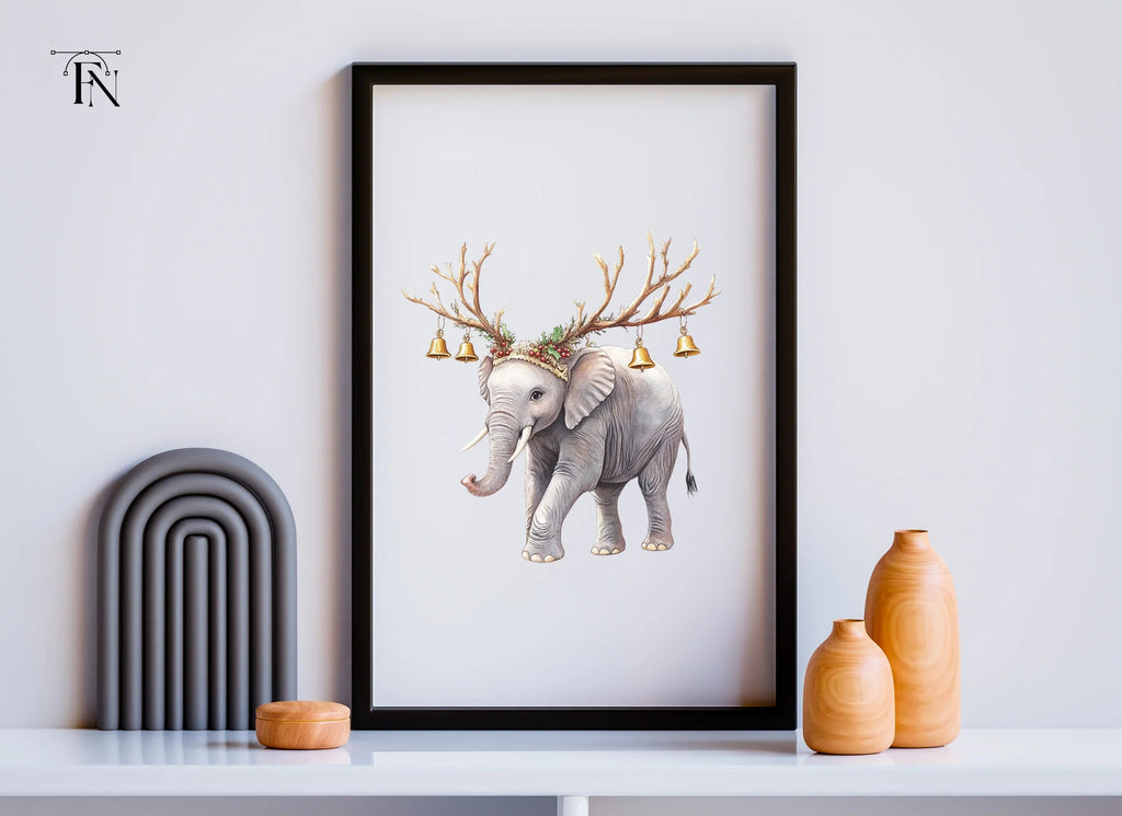 Christmas Elephant with Antlers Clipart Bundle