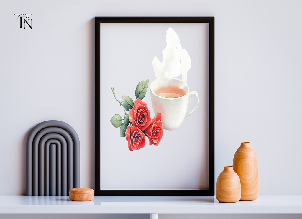 Elegant Tea Cup with Red Roses Clipart Bundle