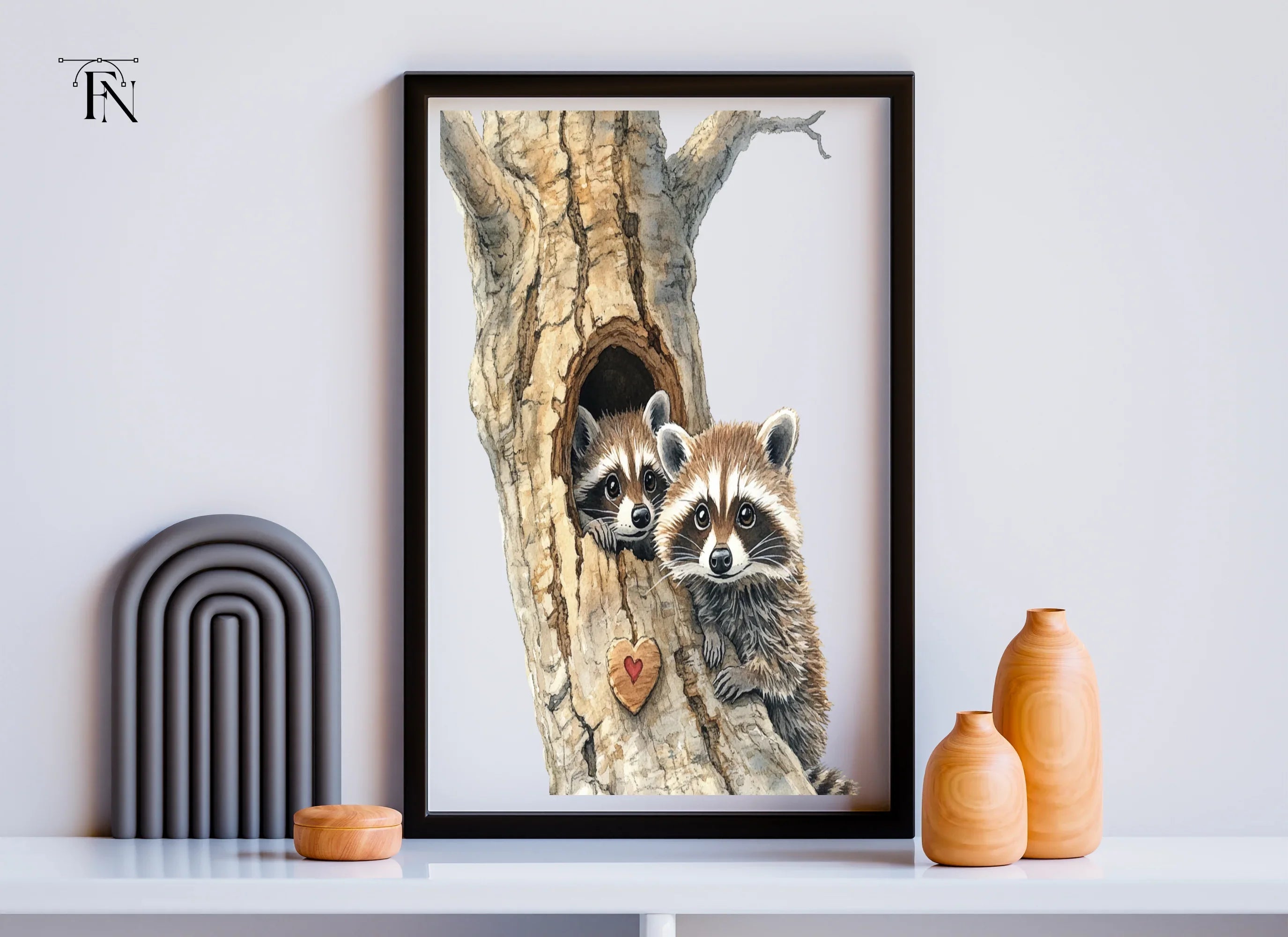 Raccoon Couple in Tree Hole Clipart Bundle