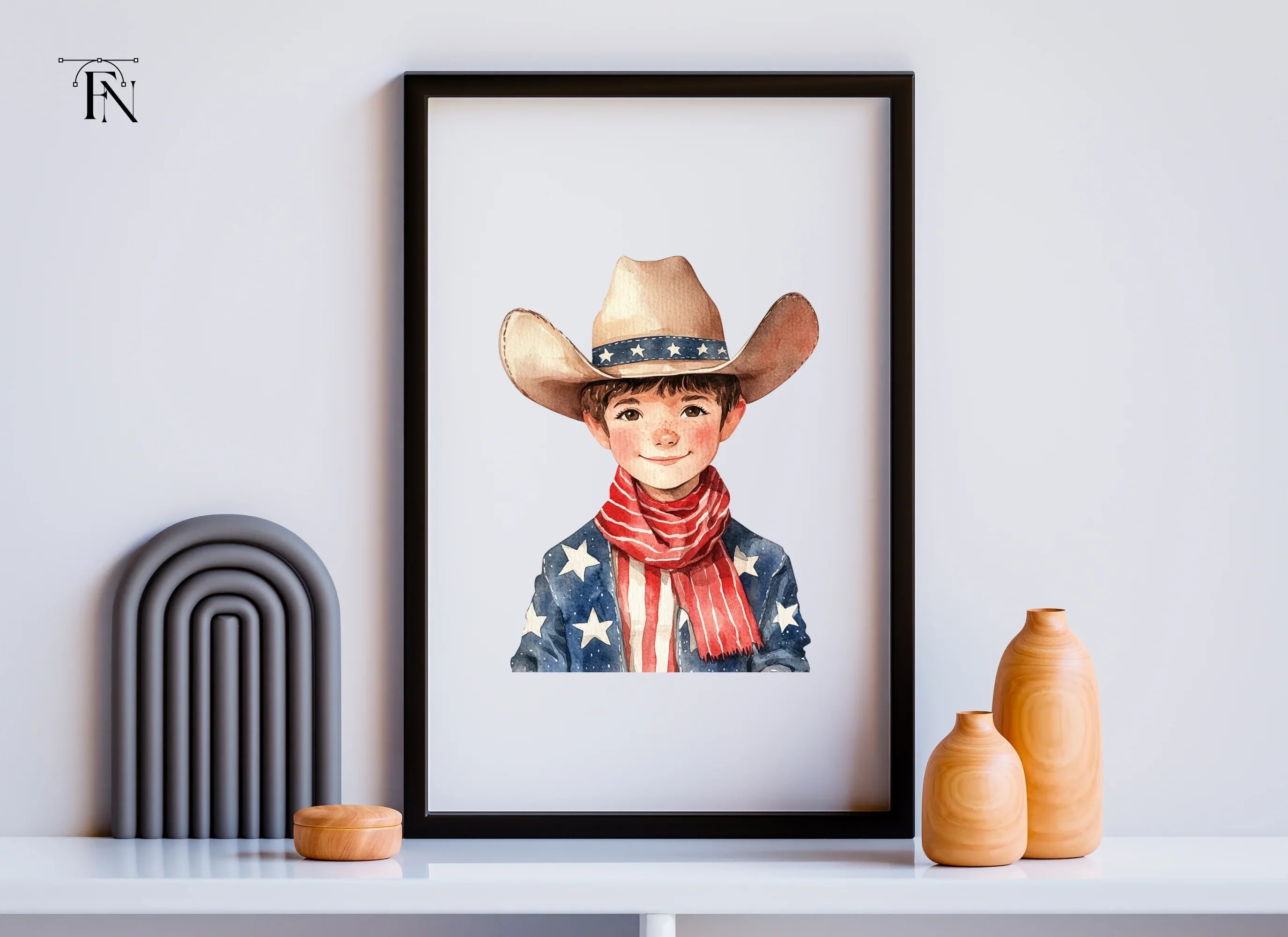 Cute Patriotic Boy Cowboy Clipart Bundle