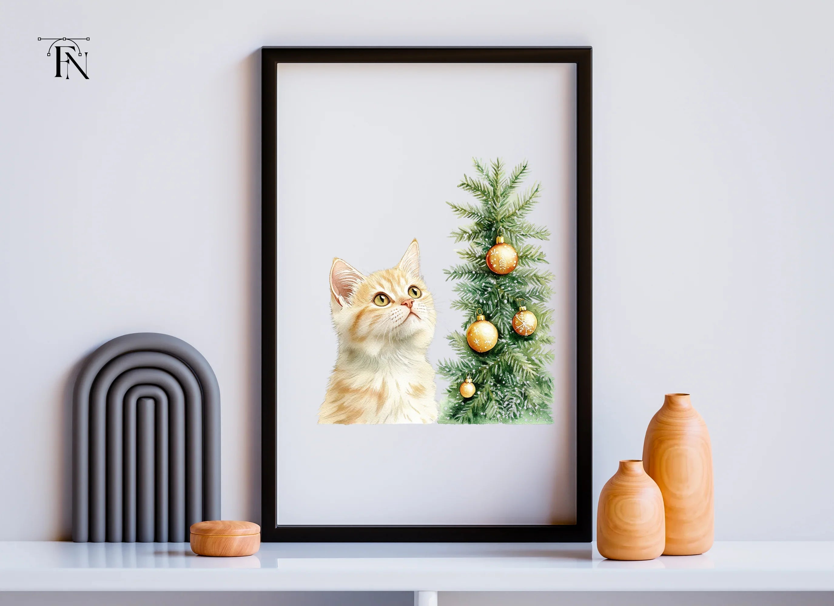 Christmas Cats with Festive Trees Clipart Bundle