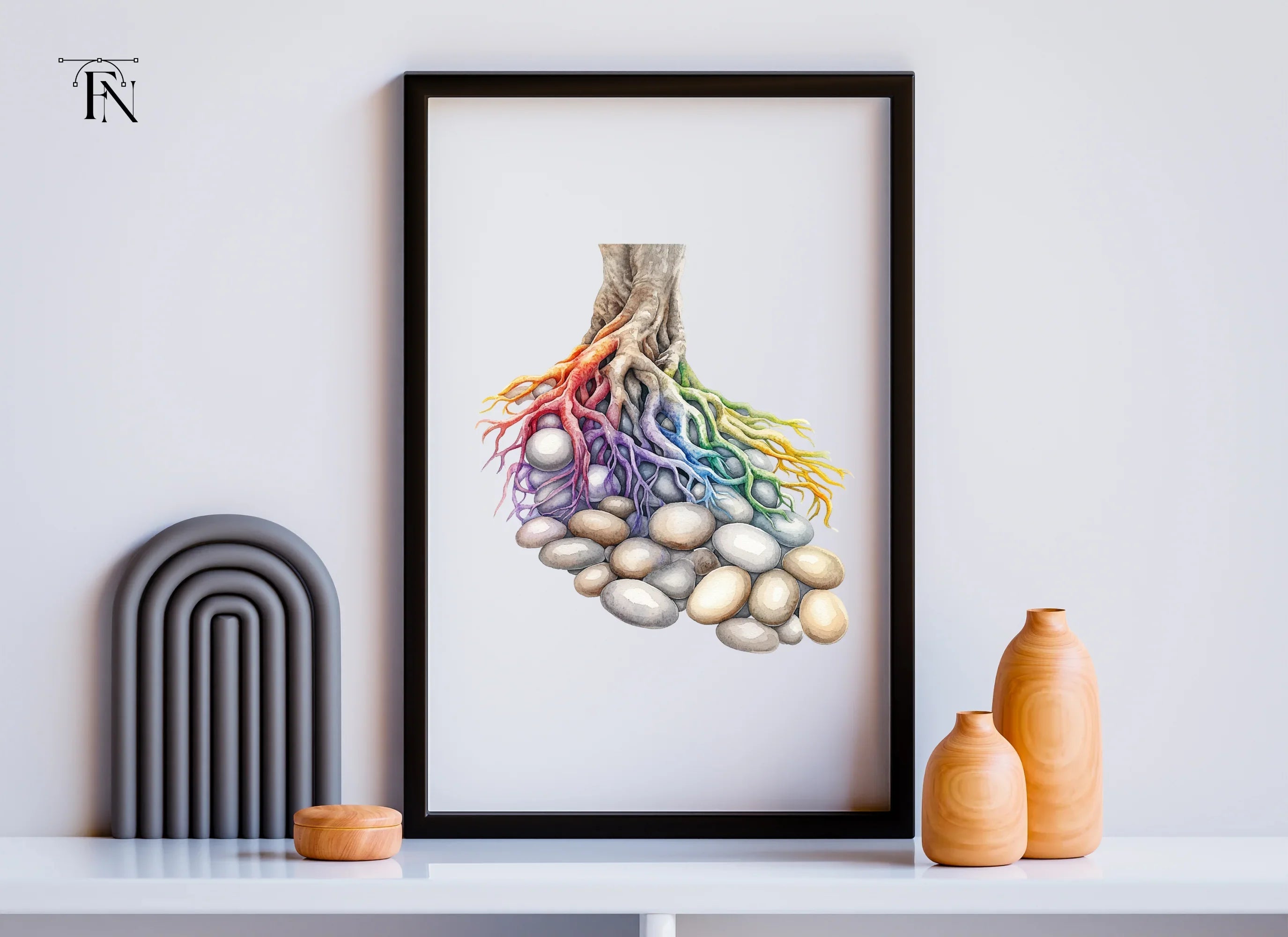 Rainbow Tree Roots and River Stones Clipart Bundle