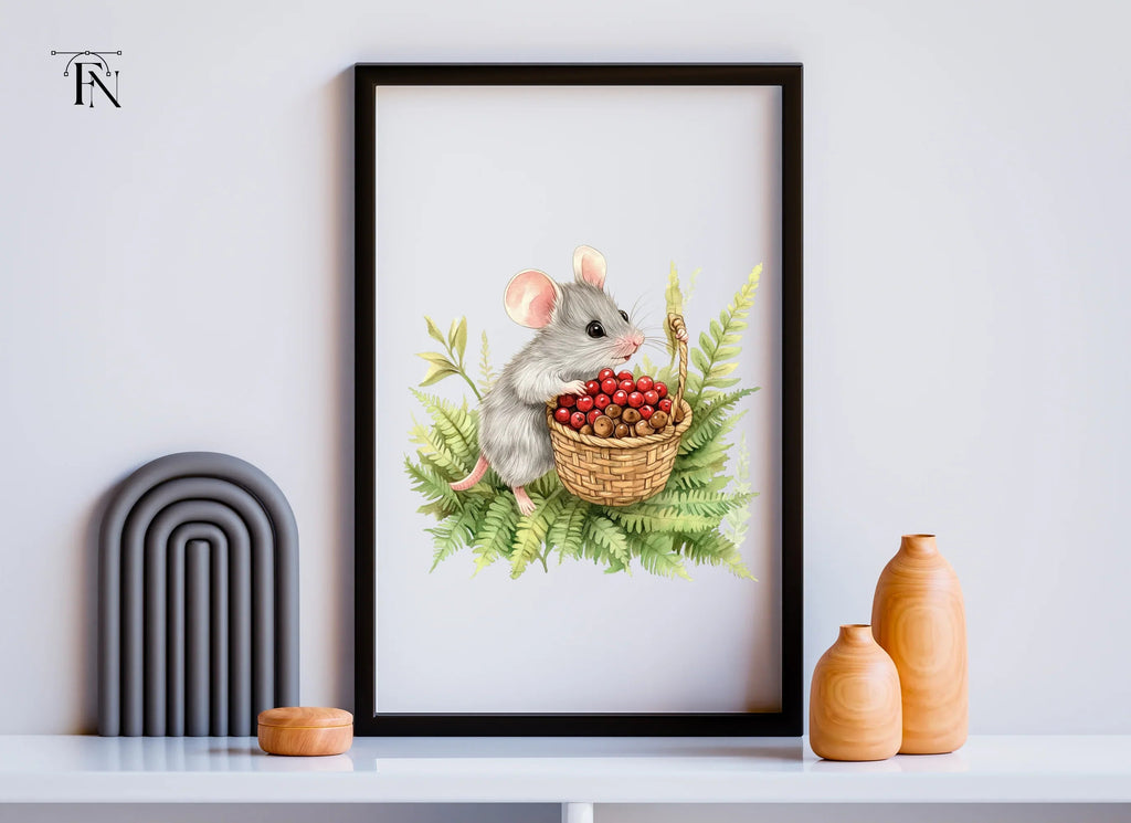 Cute Mice with Berries and Acorns Clipart Bundle