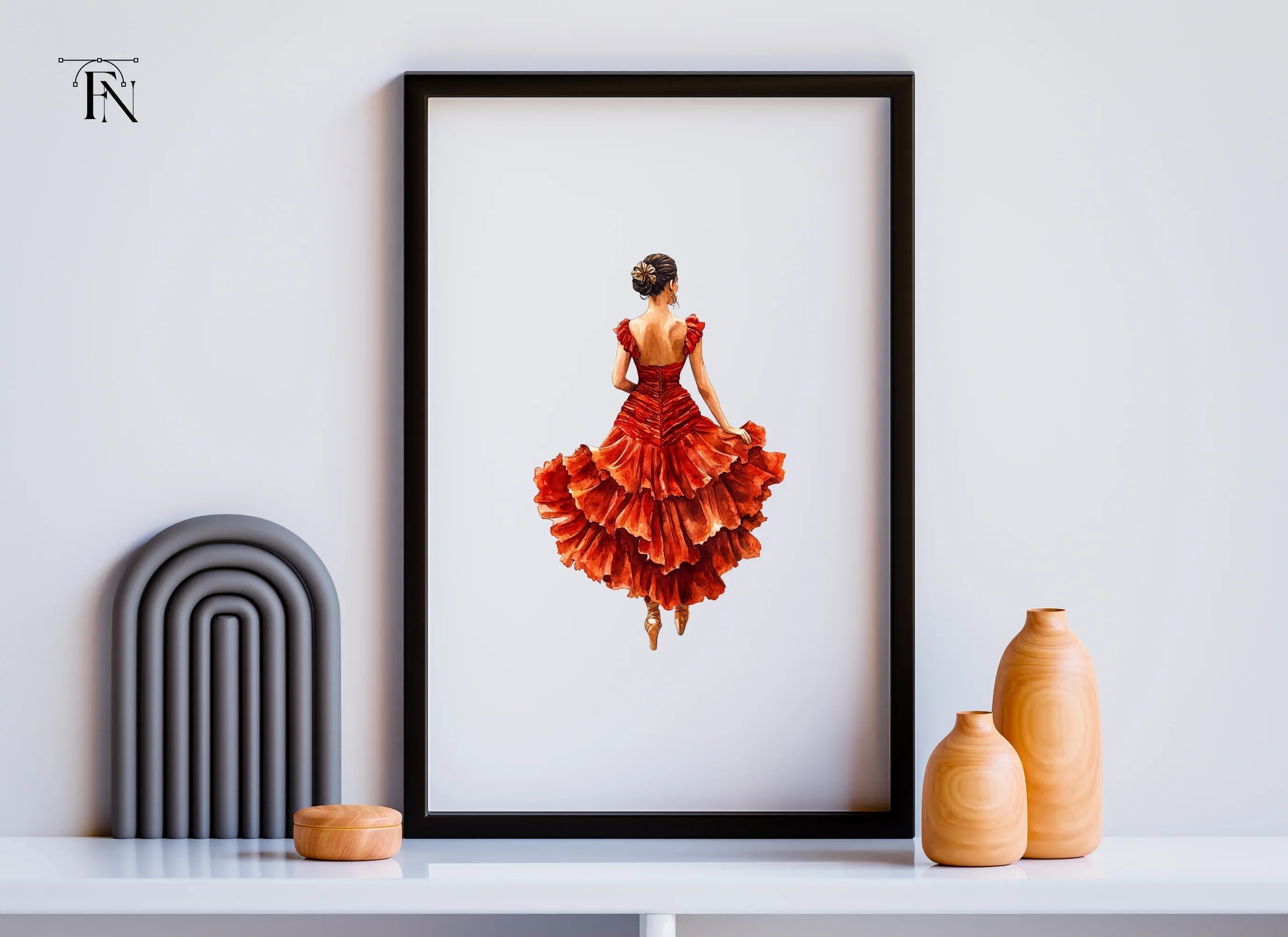 Flamenco Dancer in Red Ruffled Dress Clipart Bundle