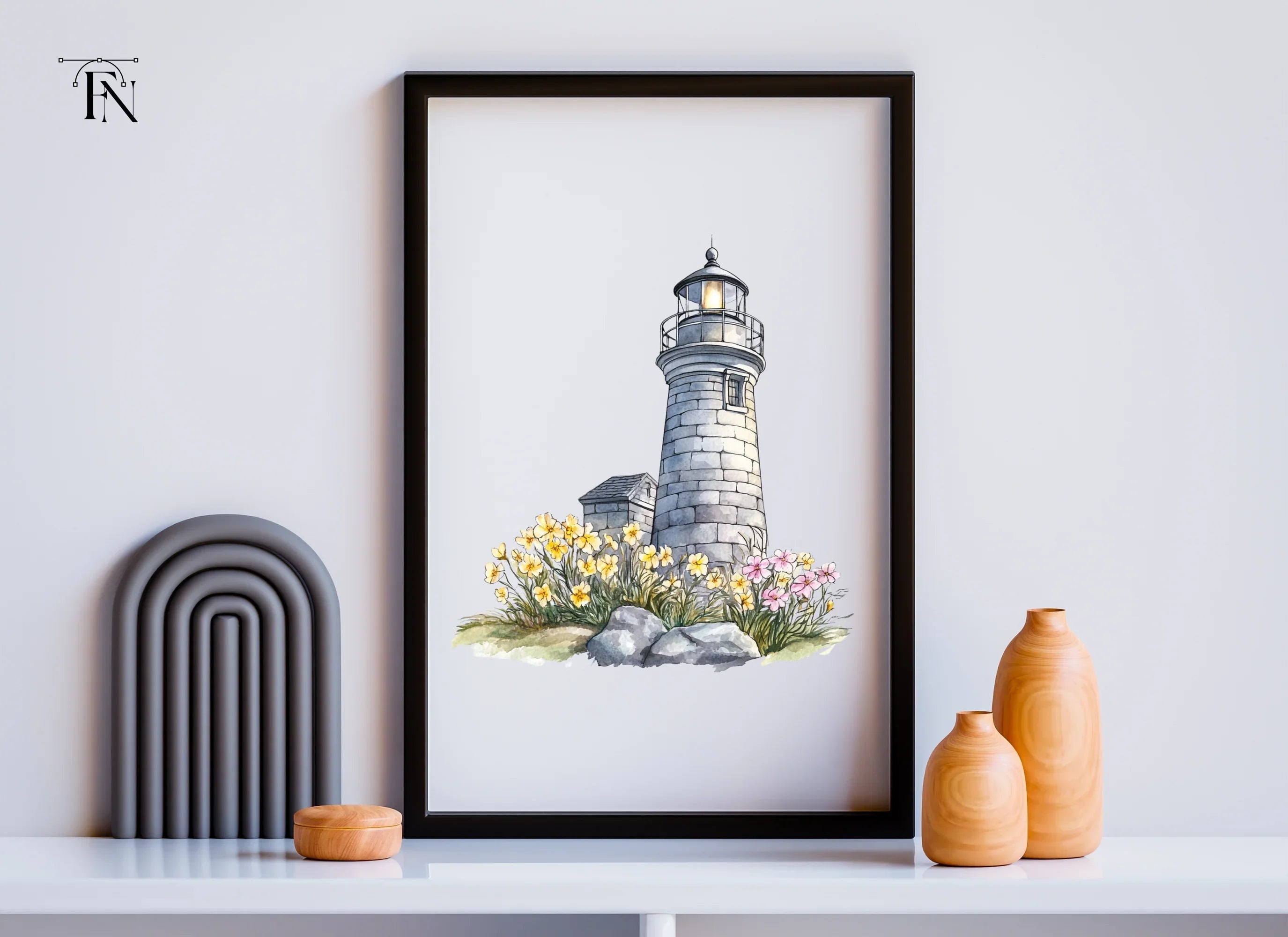 Stone Lighthouse with Flowers Clipart Bundle