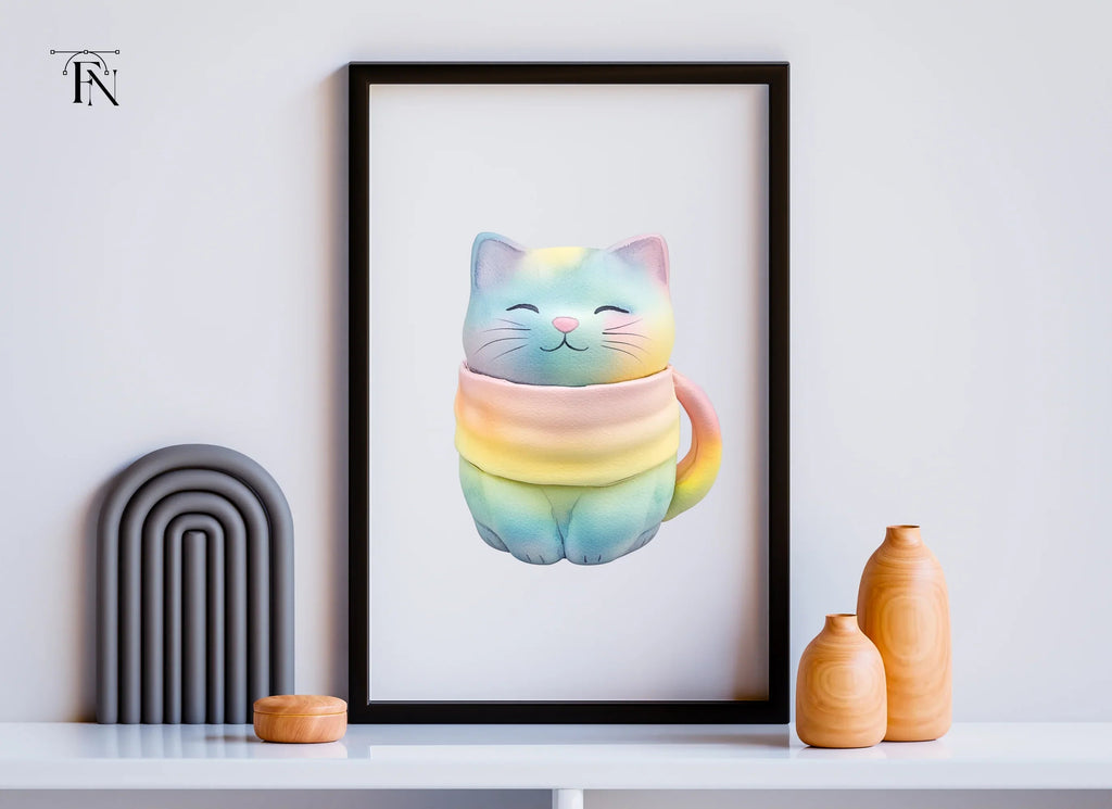Cute Pastel Rainbow Cat Clipart Bundle