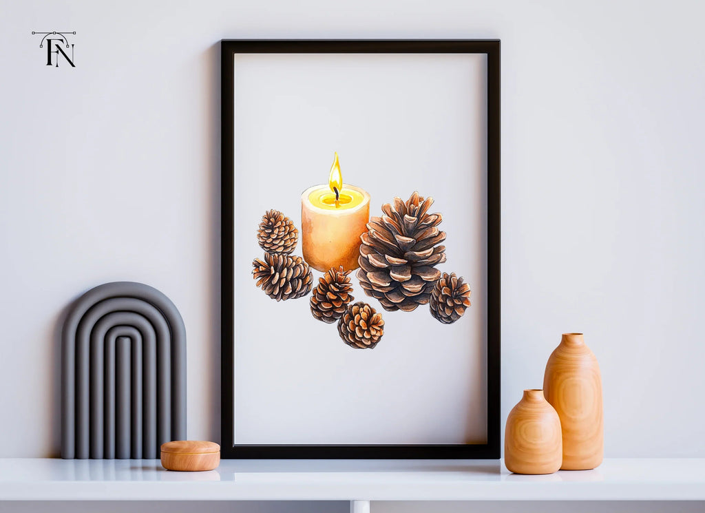 Christmas Candles and Pinecones Clipart Bundle
