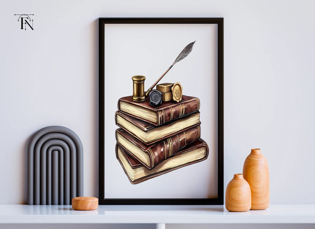 Vintage Books and Quill Clipart Bundle