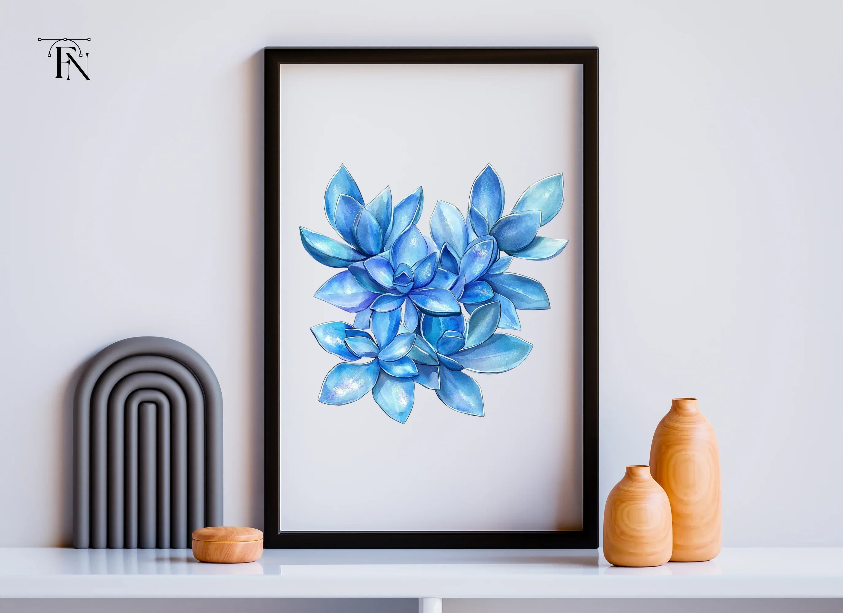 Blue Succulent and Leaf Clipart Bundle
