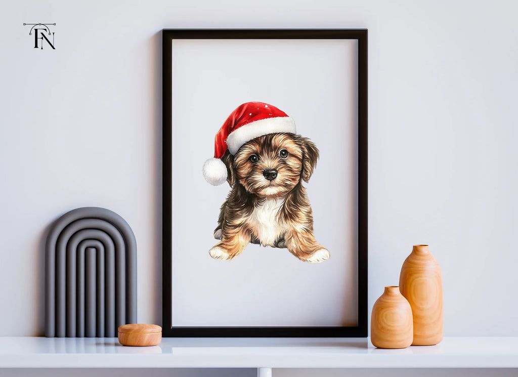 Festive Puppy with Santa Hat Clipart Bundle