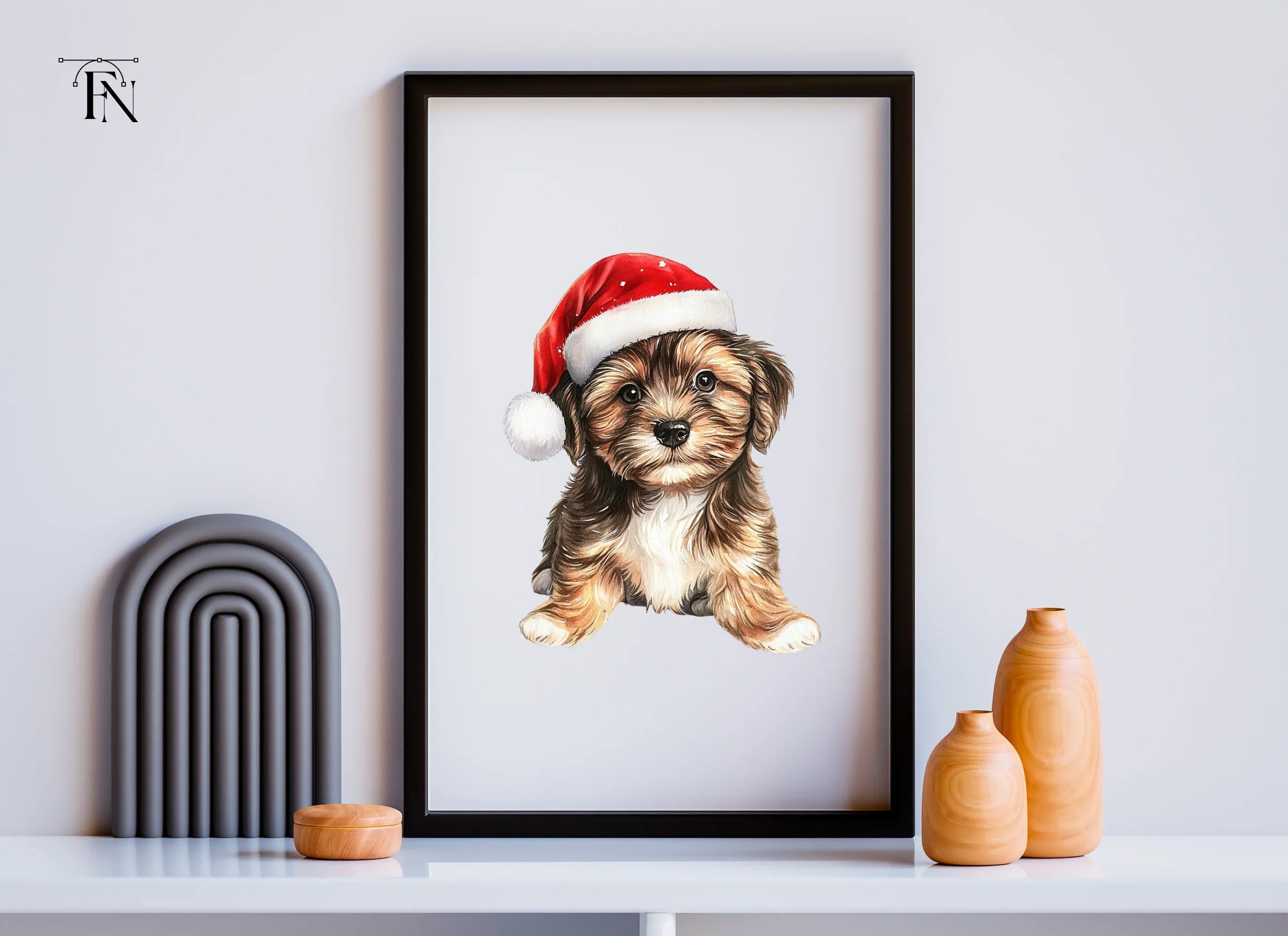 Festive Puppy with Santa Hat Clipart Bundle