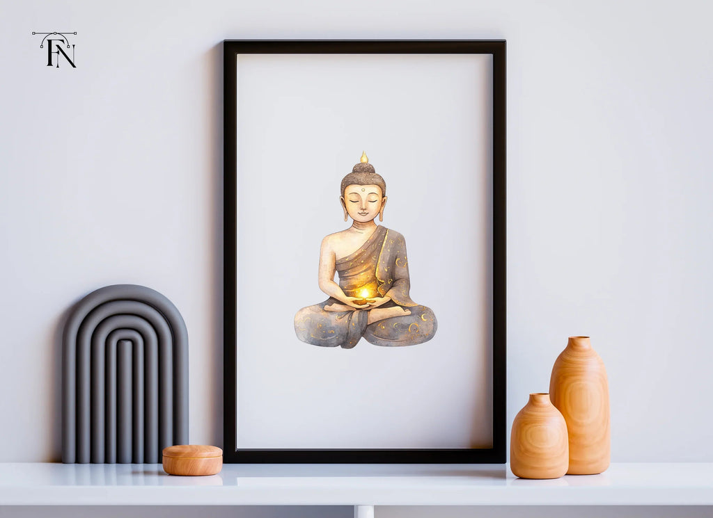 Meditating Buddha with Glowing Light Clipart Bundle