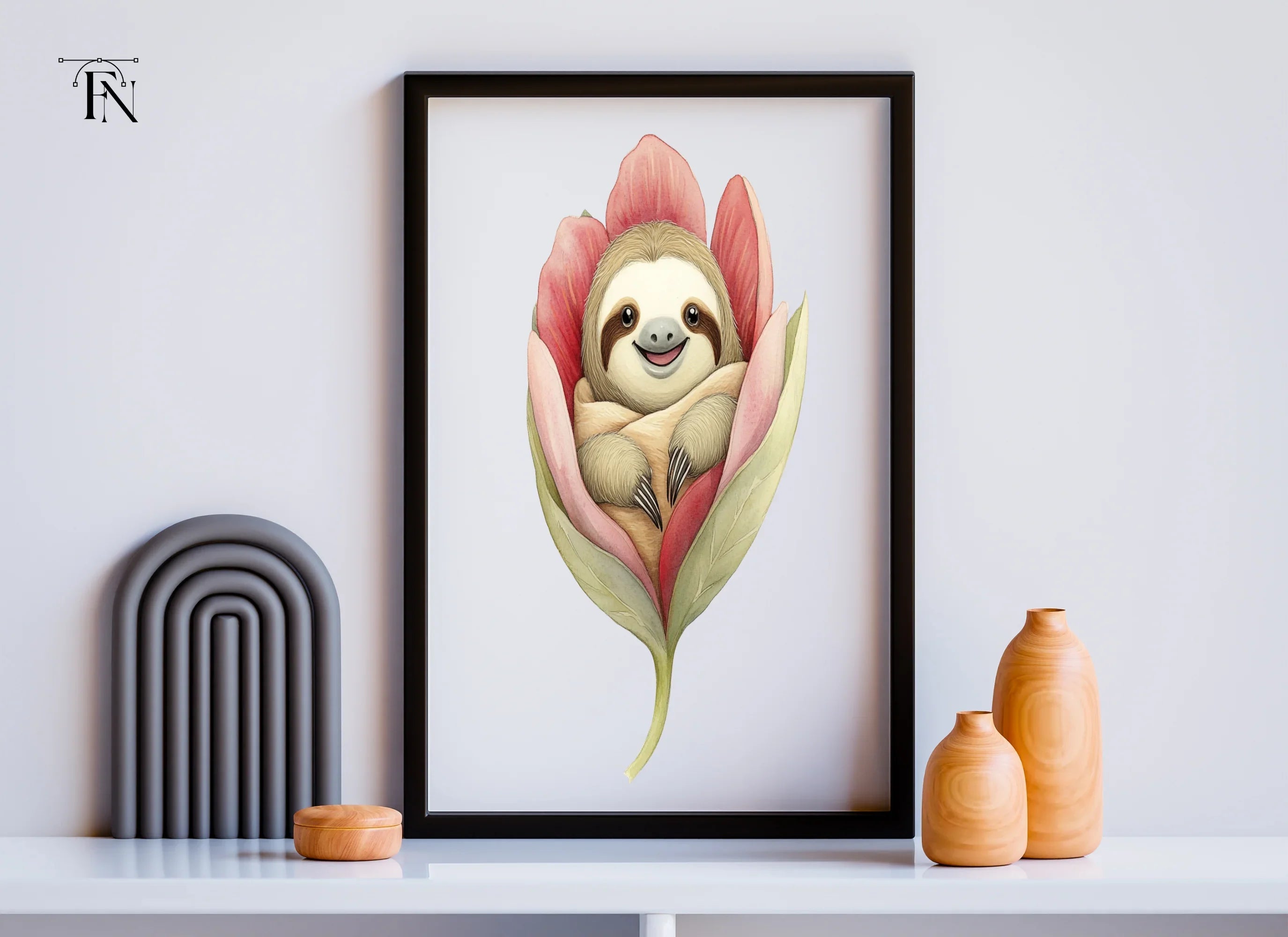 Baby Sloths in Pink Flowers Clipart Bundle
