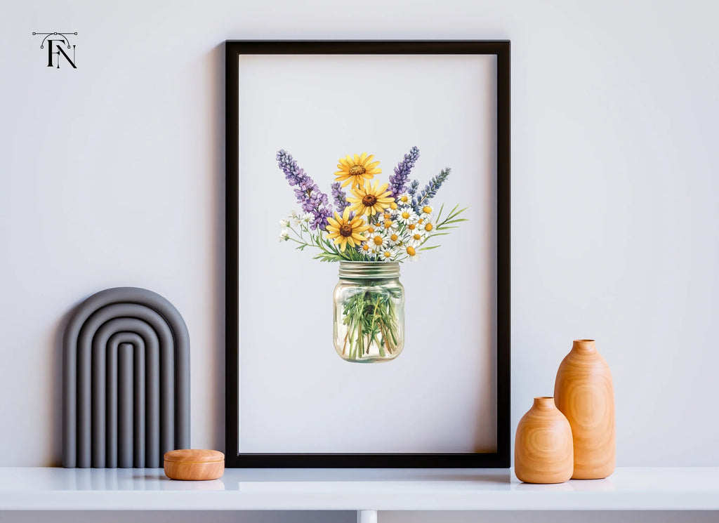 Wildflower Mason Jar Bouquets Clipart Bundle